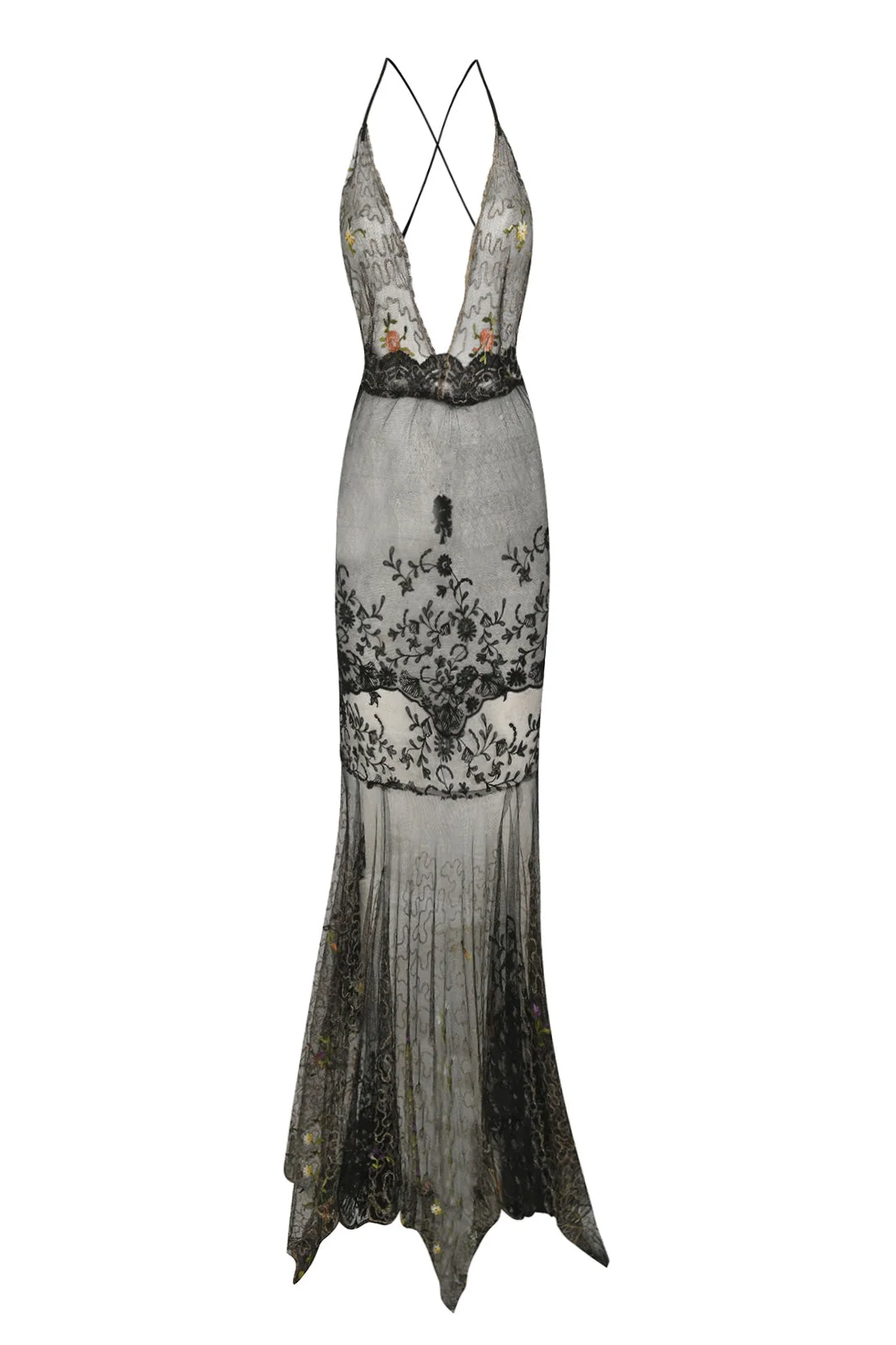 1920s Black Sheer Embroidered Gown - Image 5
