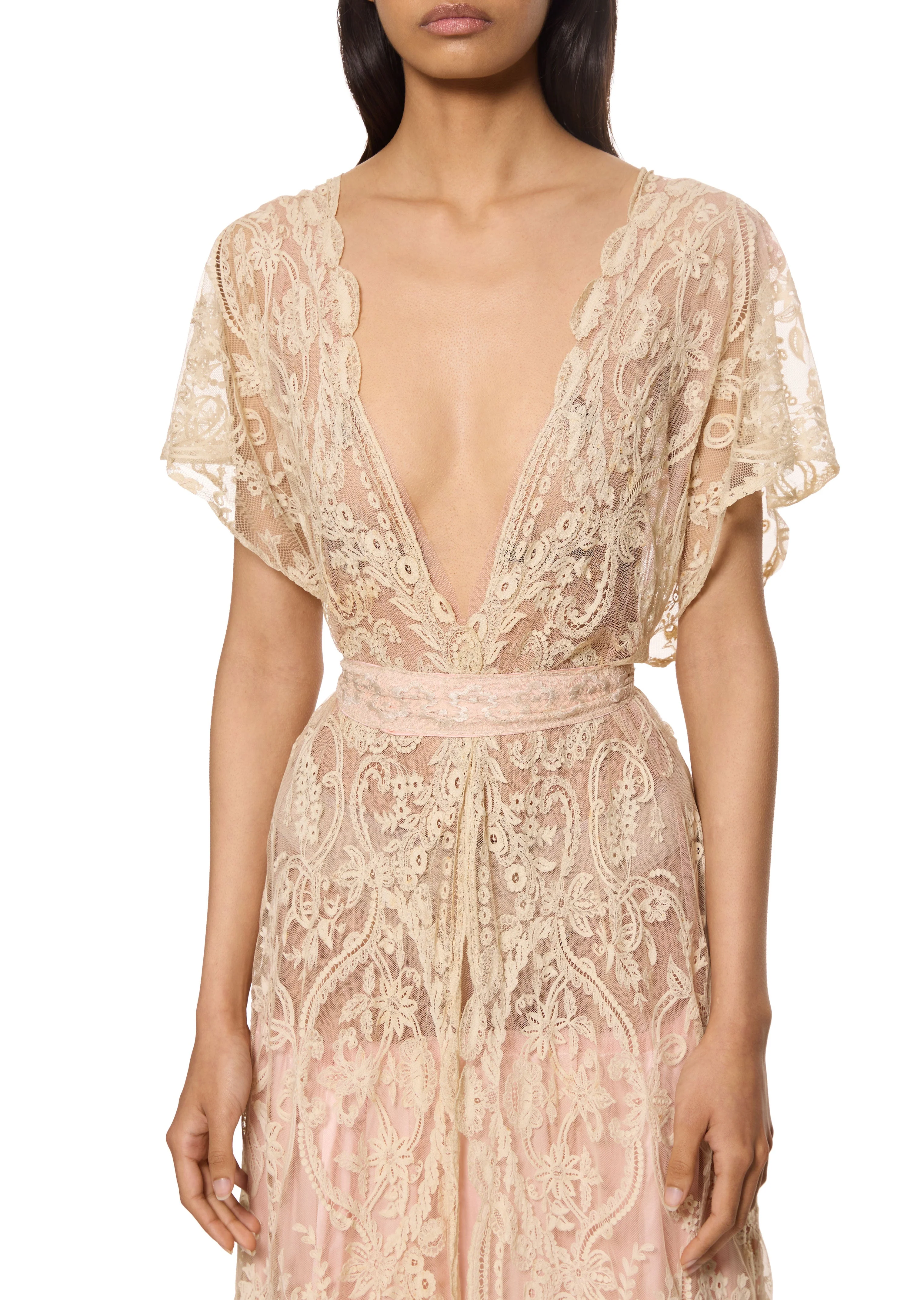 1920s Cream and Blush Intricate Lace Gown - Image 3