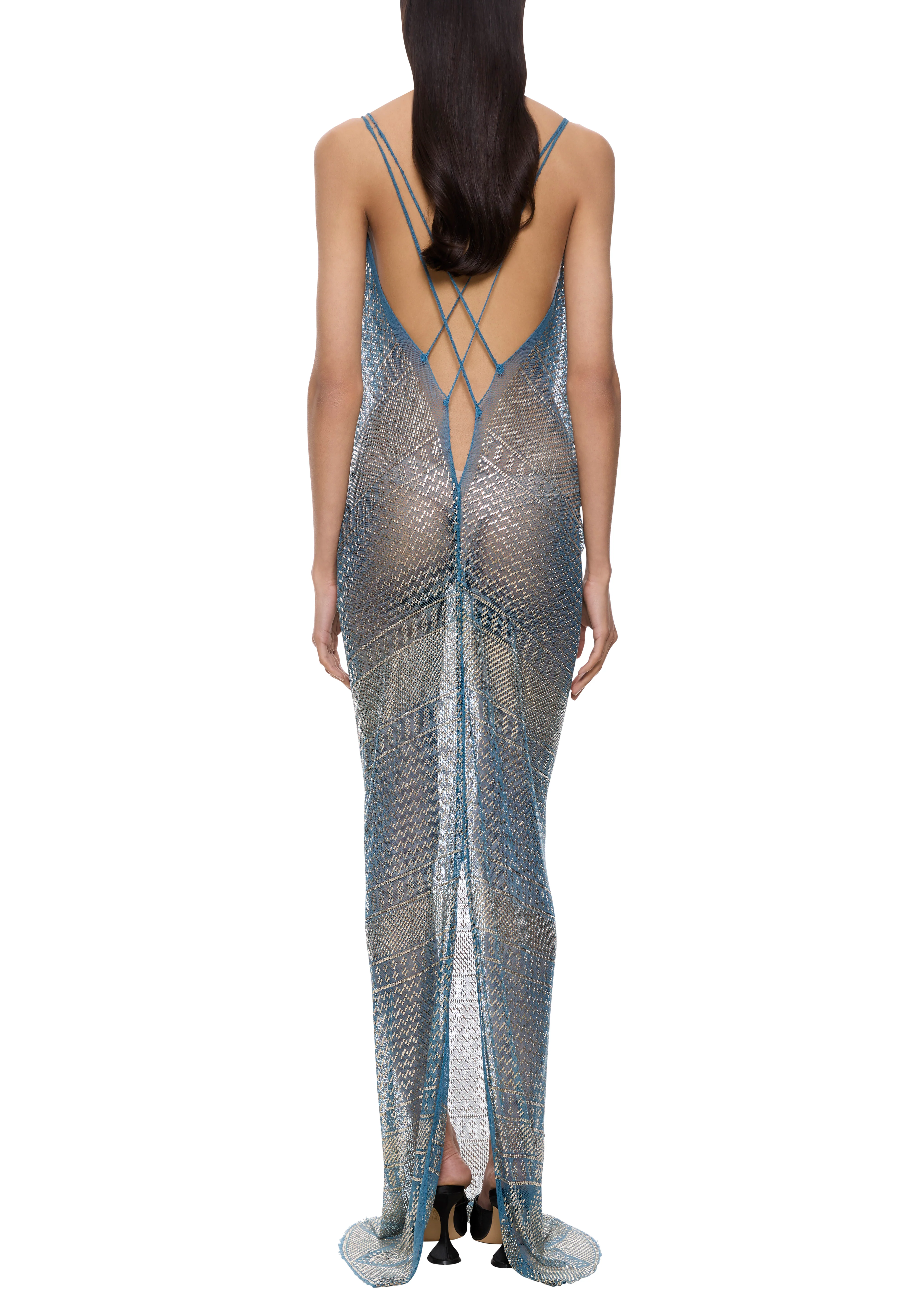 1920's Egyptian Blue Strappy Gown - Image 6