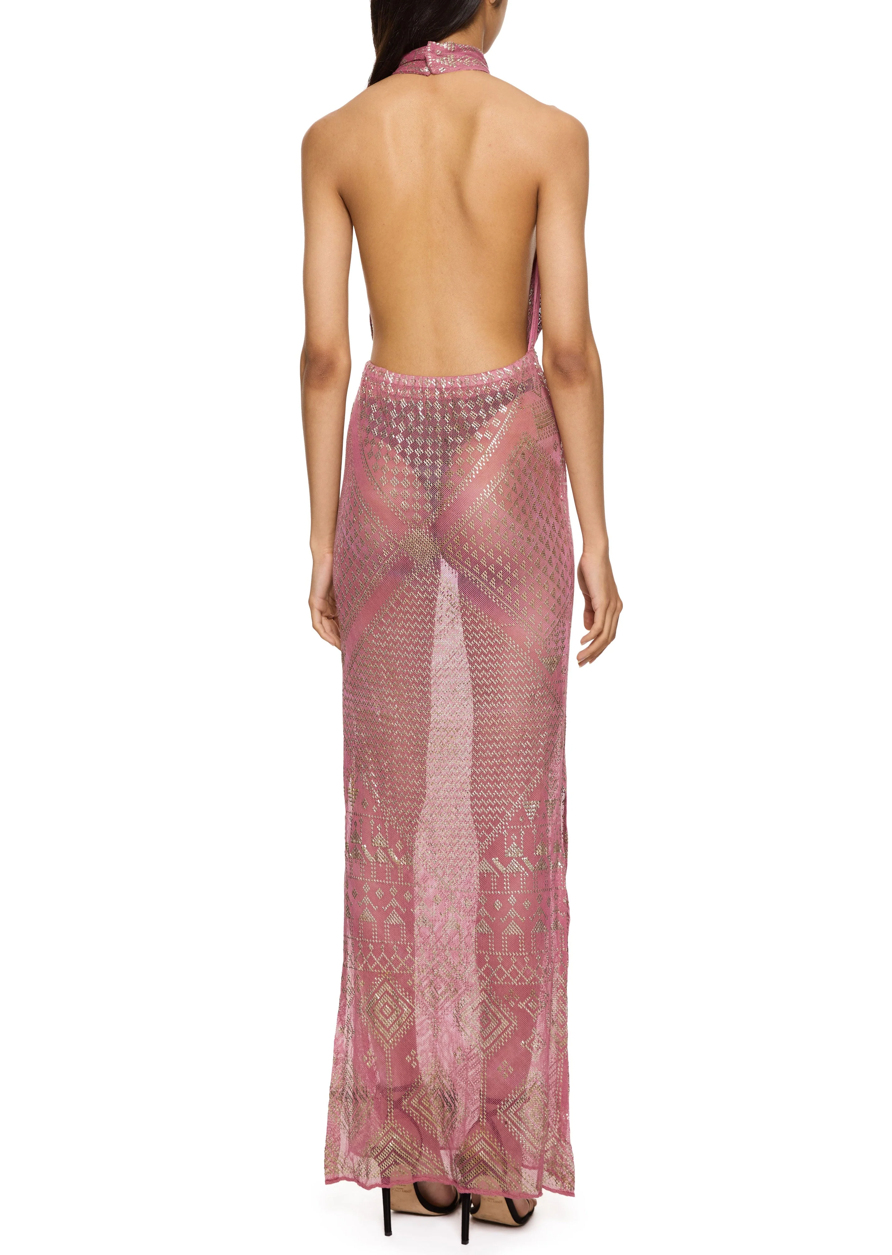 1920s Egyptian Rose Halter Gown - Image 4