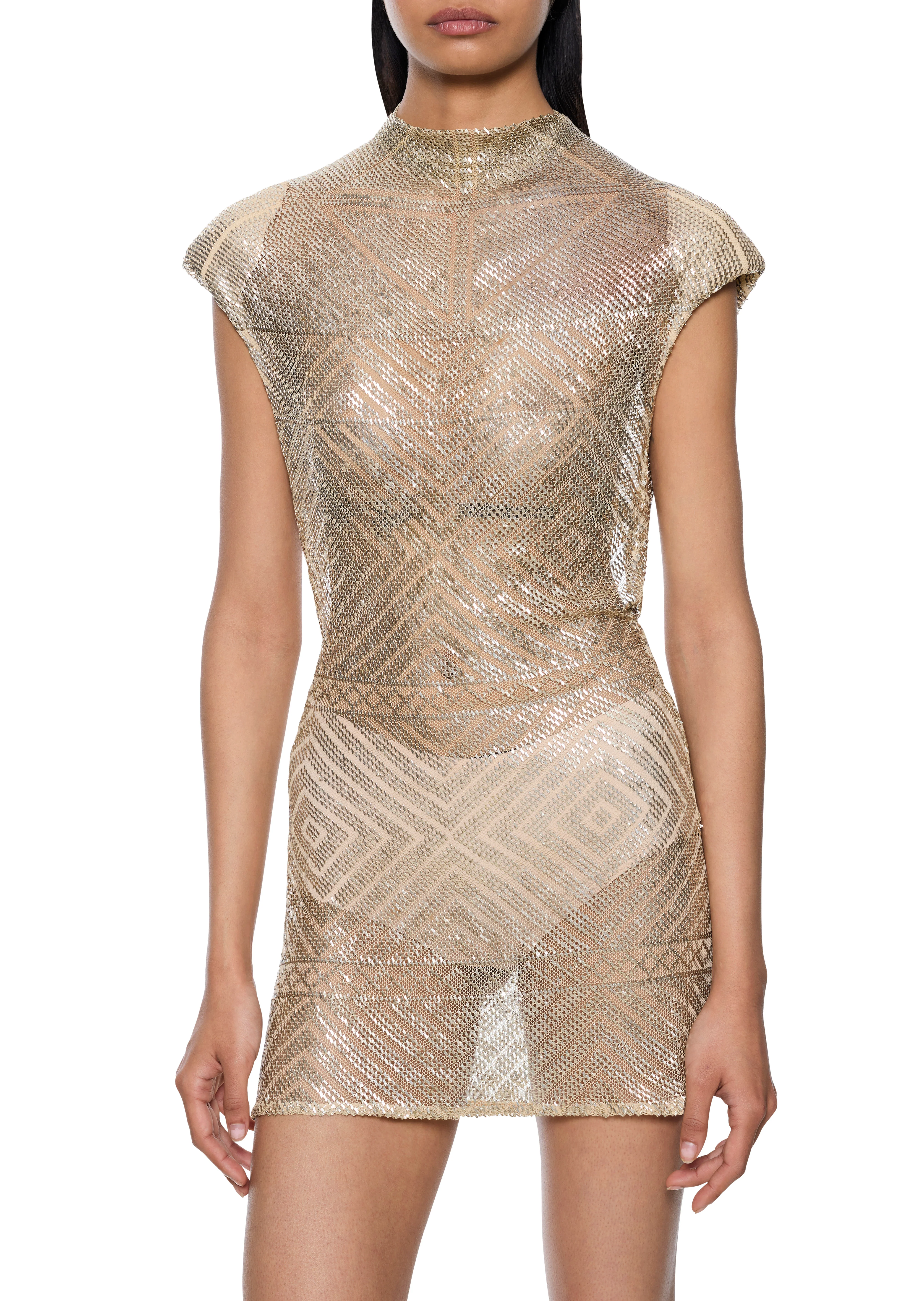 1920s Egyptian Silver High Neck Mini Dress - Image 3