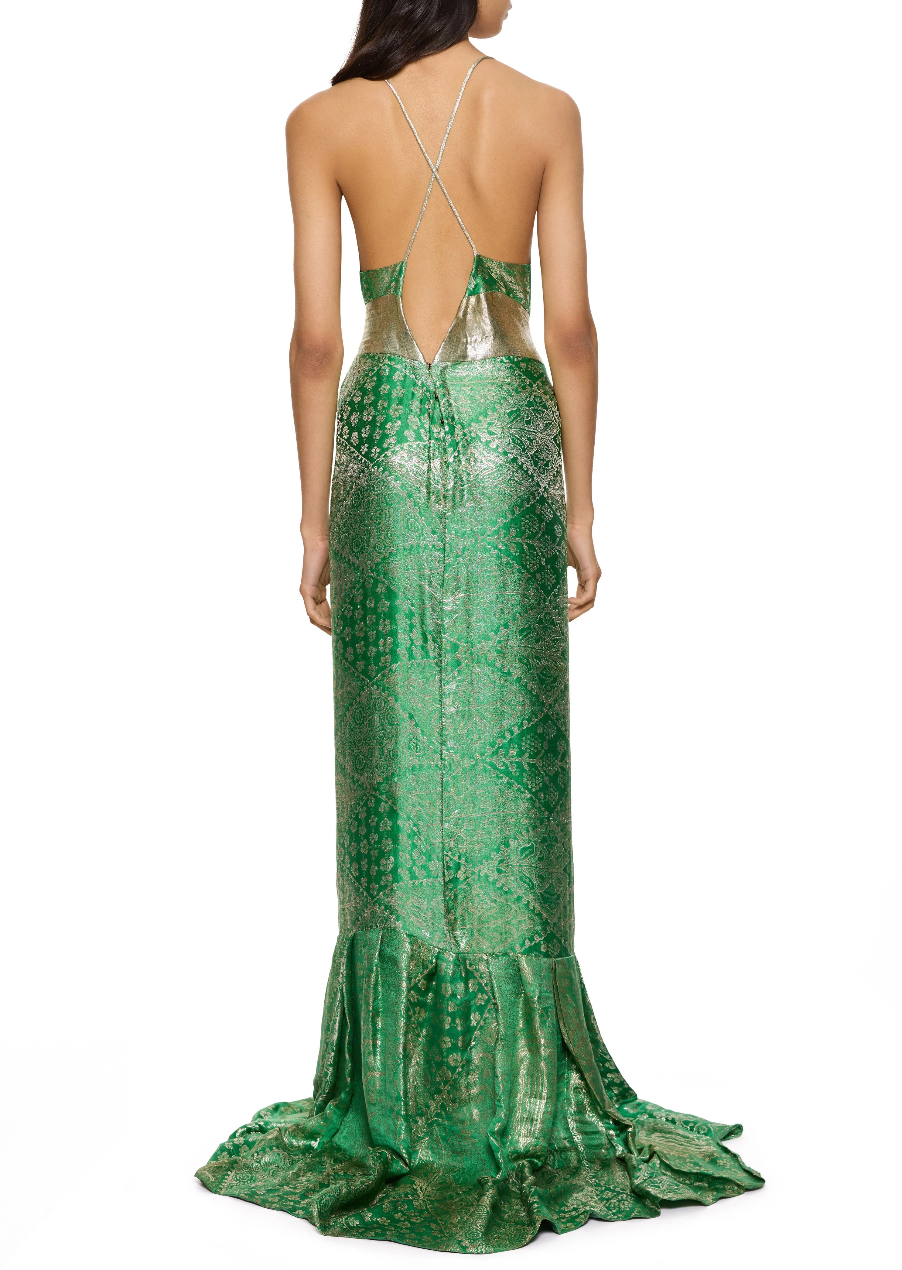 1920s Emerald Green Metallic Gown - Image 4