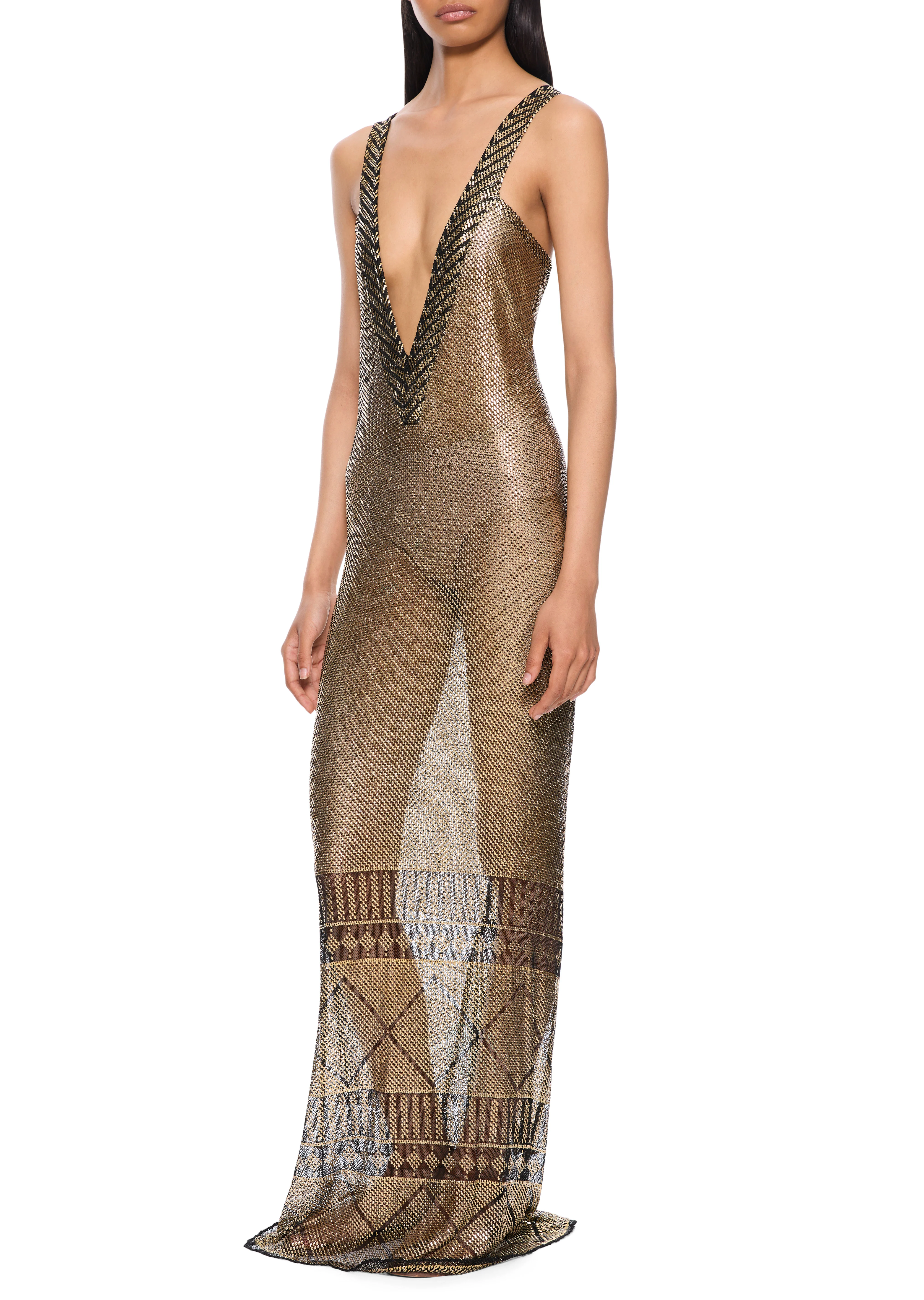 1920s Gold V Neck Egyptian Gown - Image 2