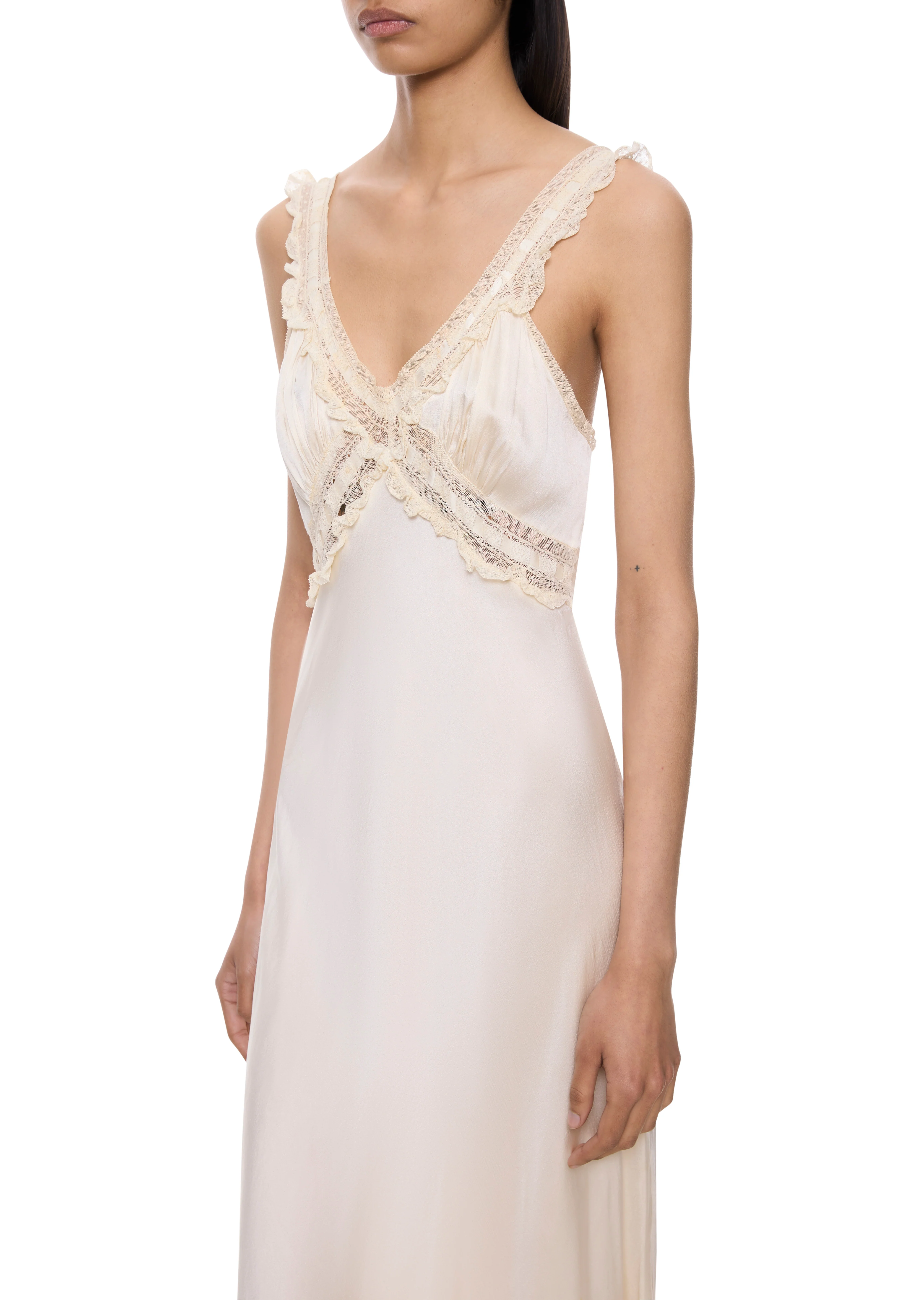 1920s Ivory Silk Ruffle Slip - Image 3