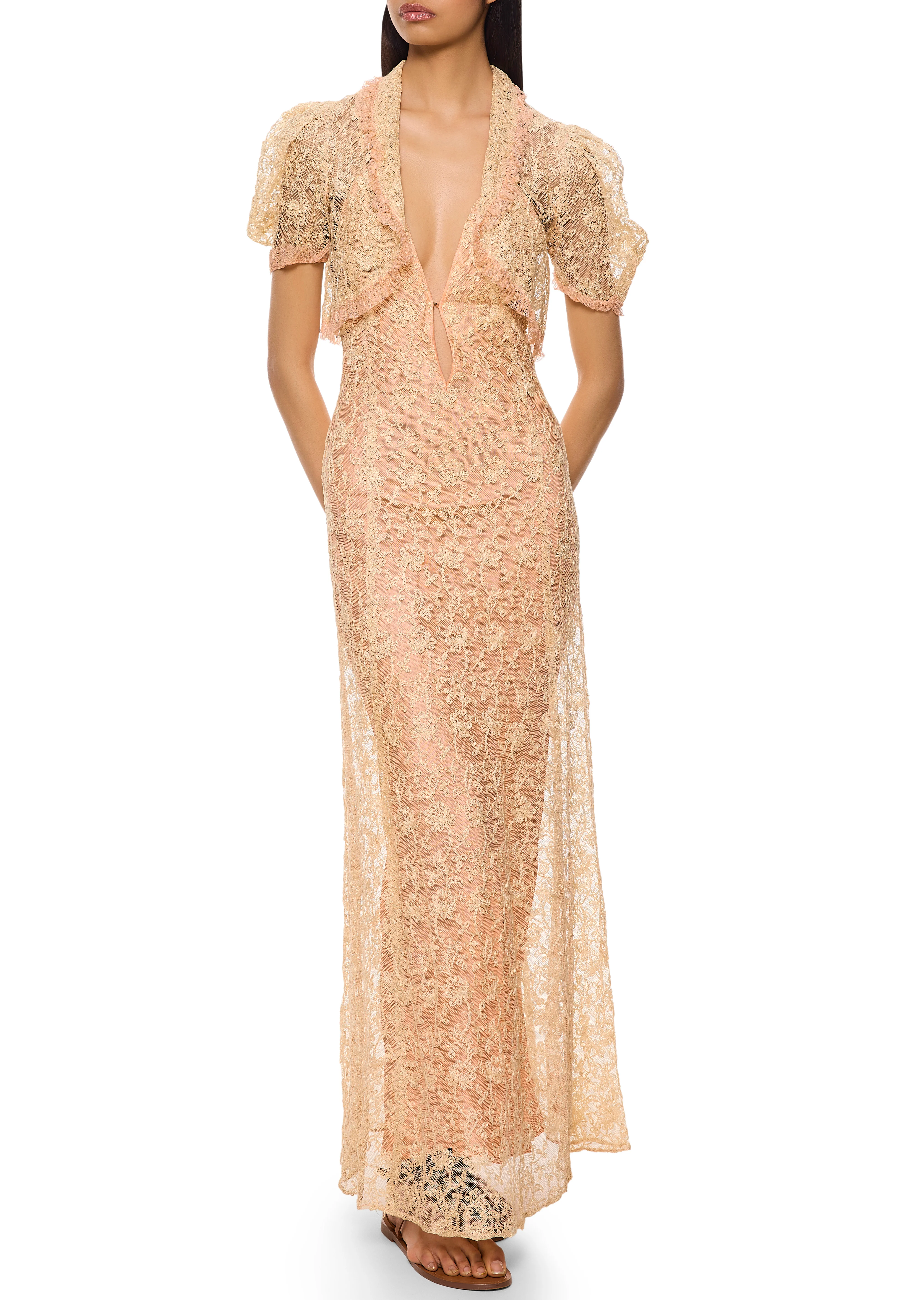 1920s Peach Lace Dress and Matching Bolero - Image 3