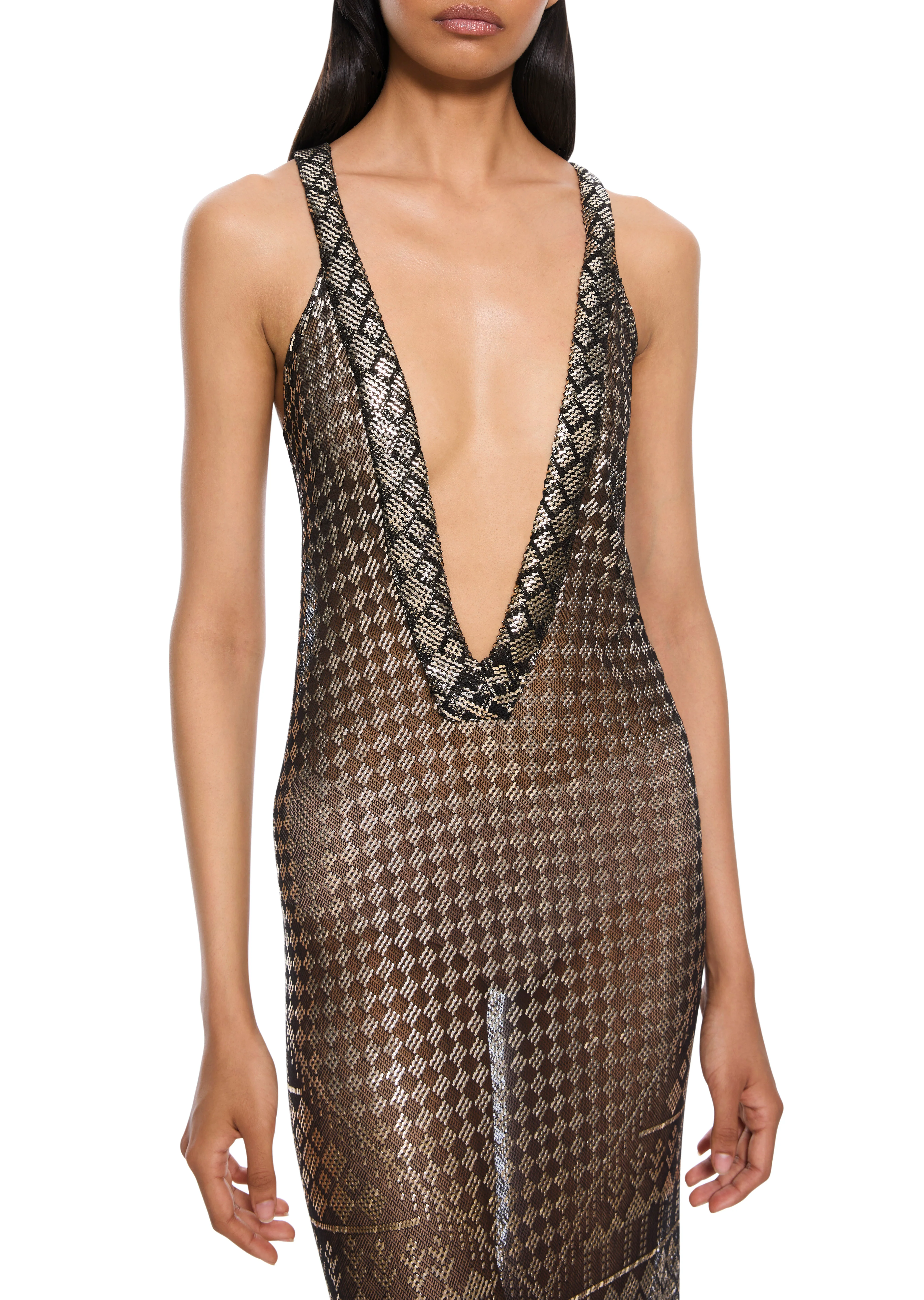 1920s Silver Geometric Chevron Egyptian Gown - Image 2