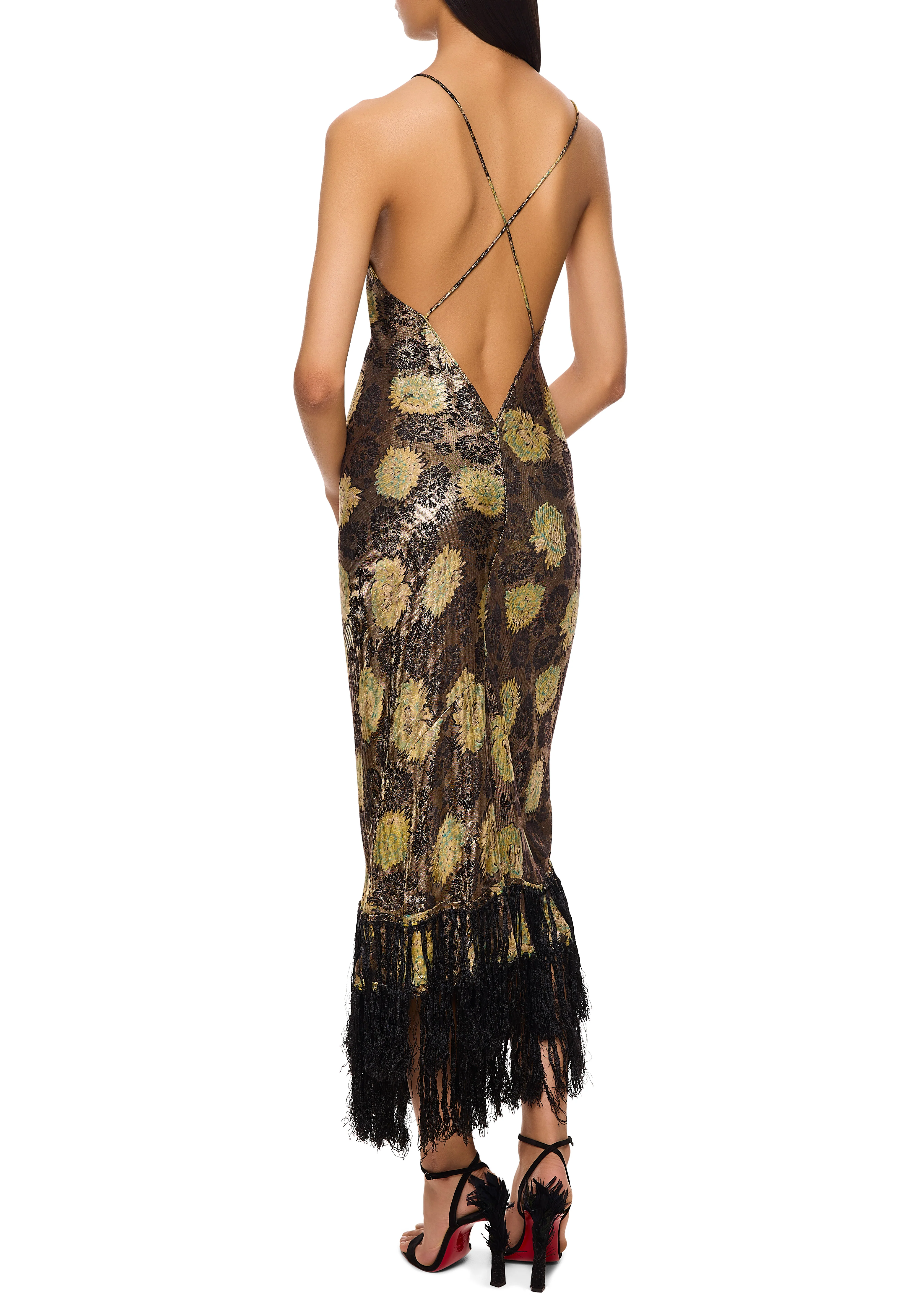 1930s Black and Light Green Lamé Midi Dress - Image 3
