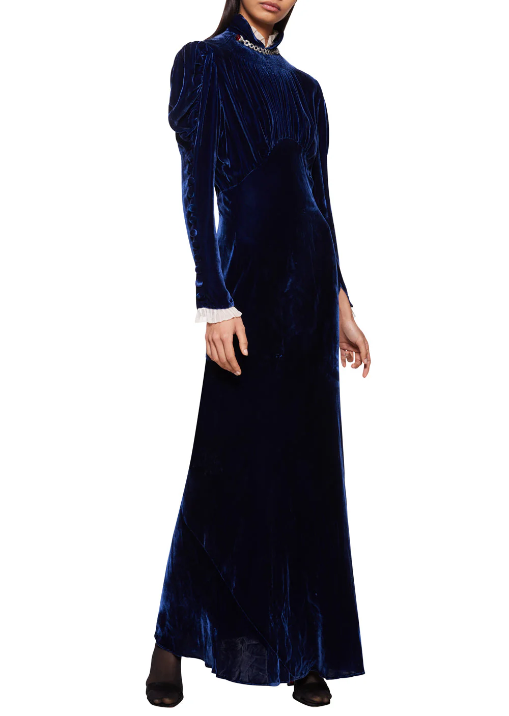 1930s Deep Navy Blue Velvet Dress - Image 2