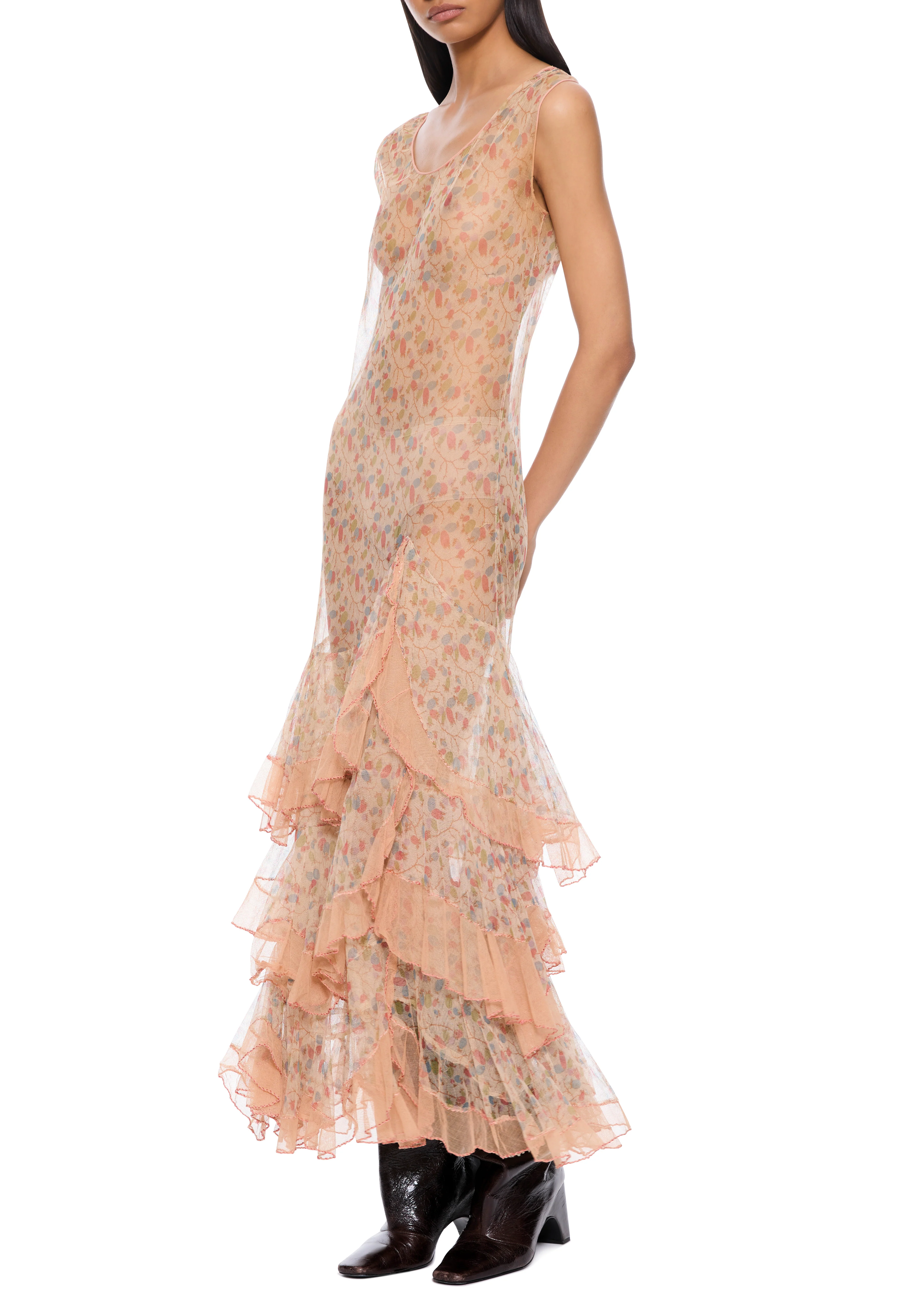 1930s Floral Peach Shift Dress - Image 2