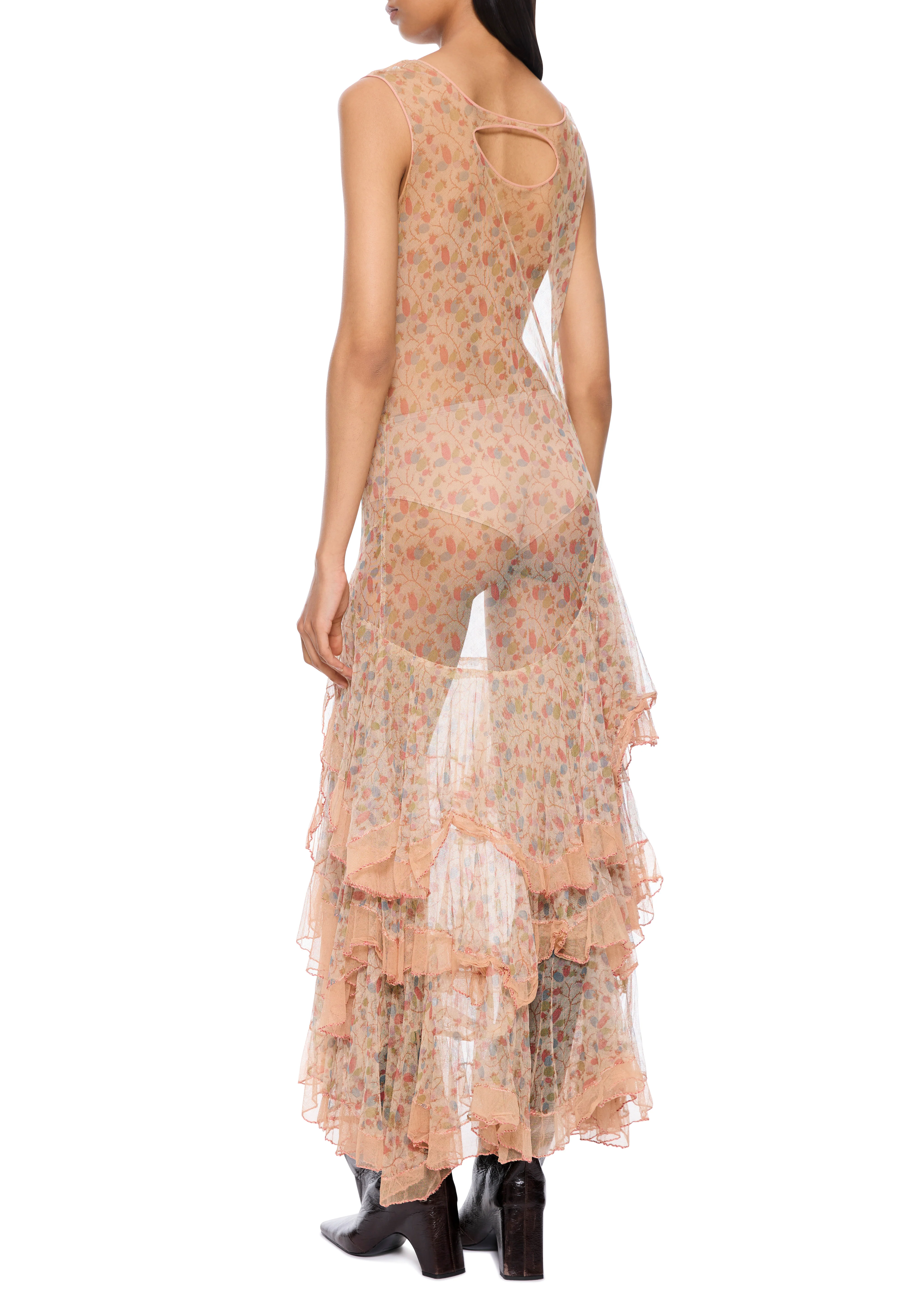 1930s Floral Peach Shift Dress - Image 4