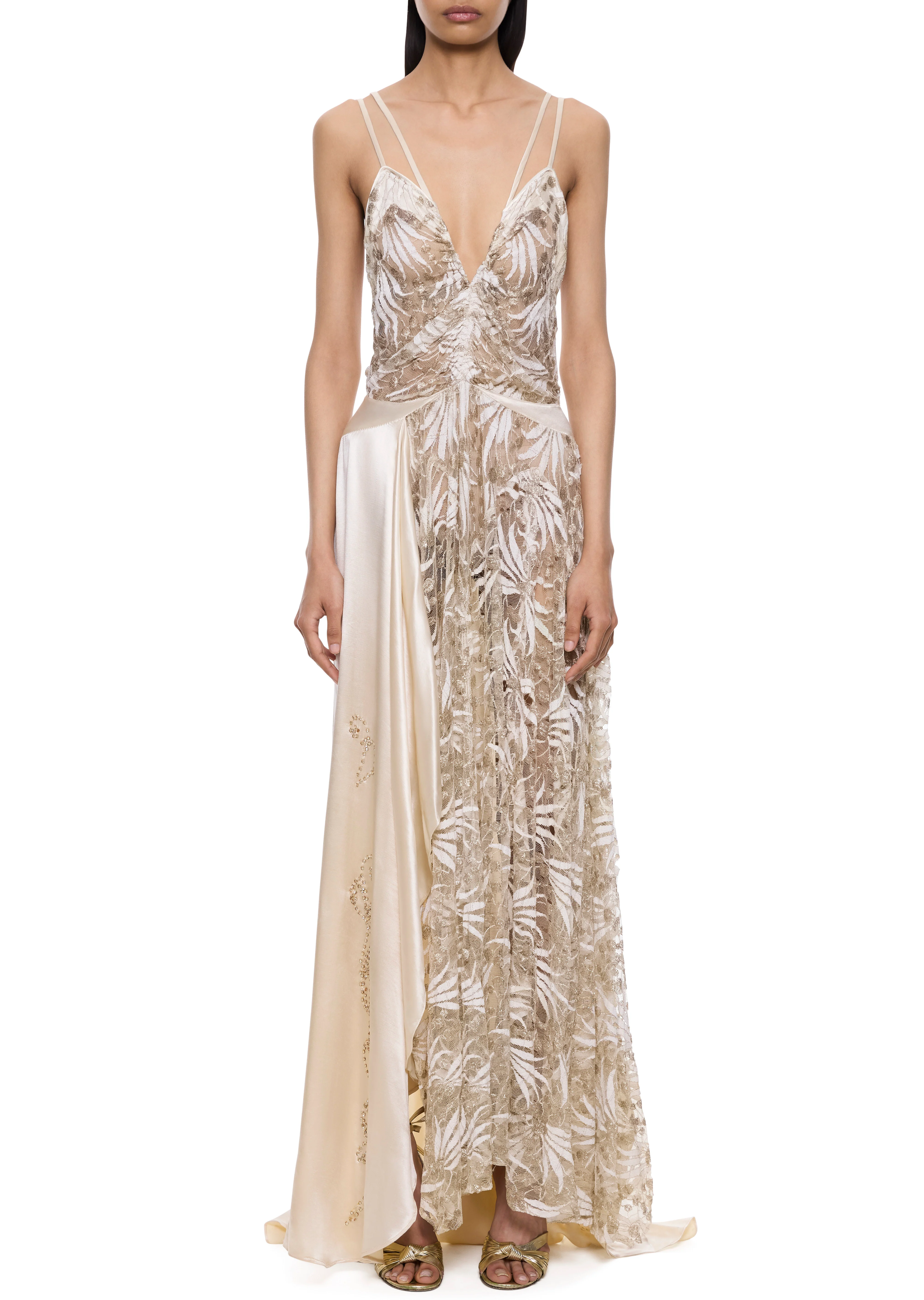 1930s Gold Lace and Ivory Silk Gown