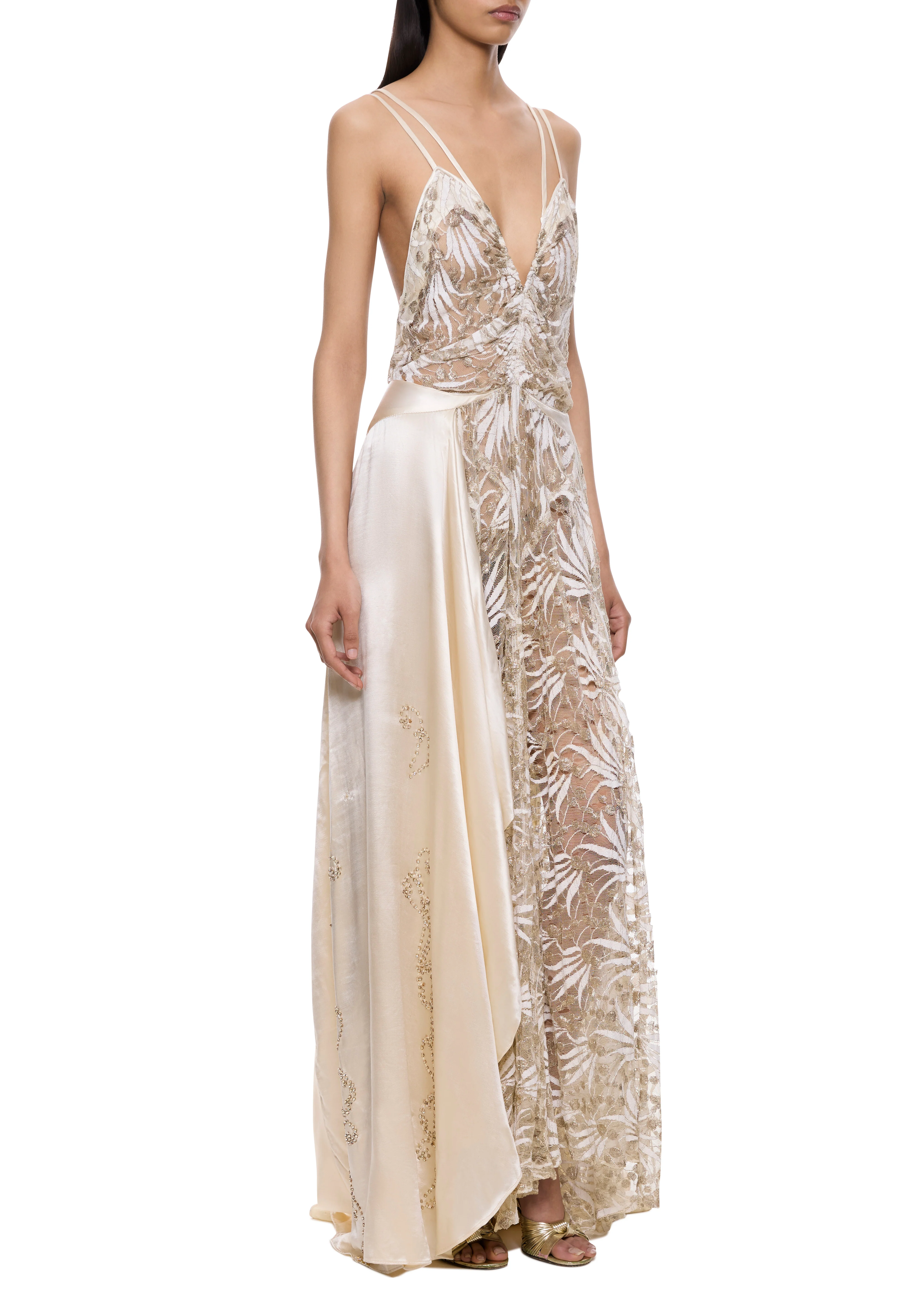 1930s Gold Lace and Ivory Silk Gown - Image 2