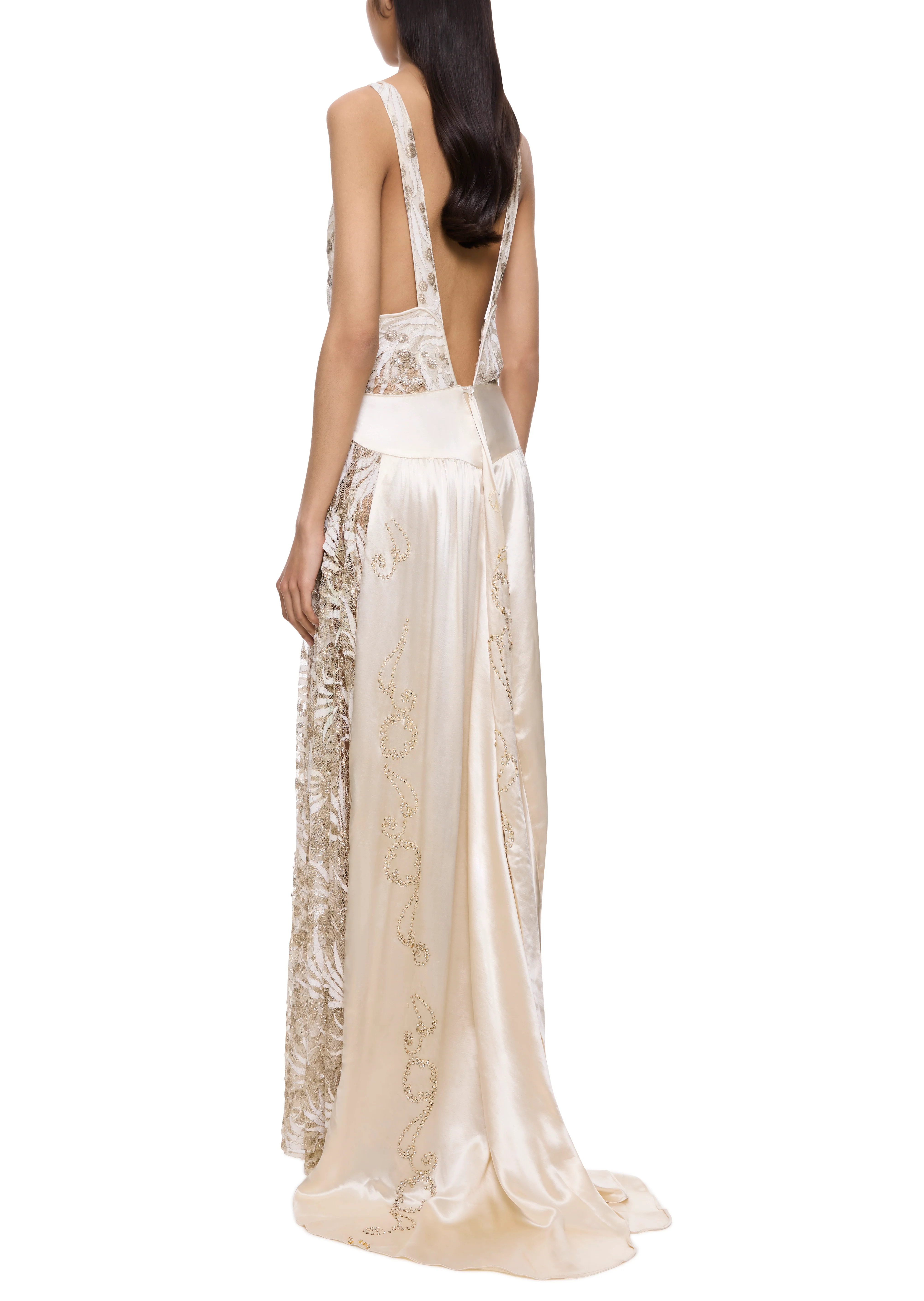 1930s Gold Lace and Ivory Silk Gown - Image 4