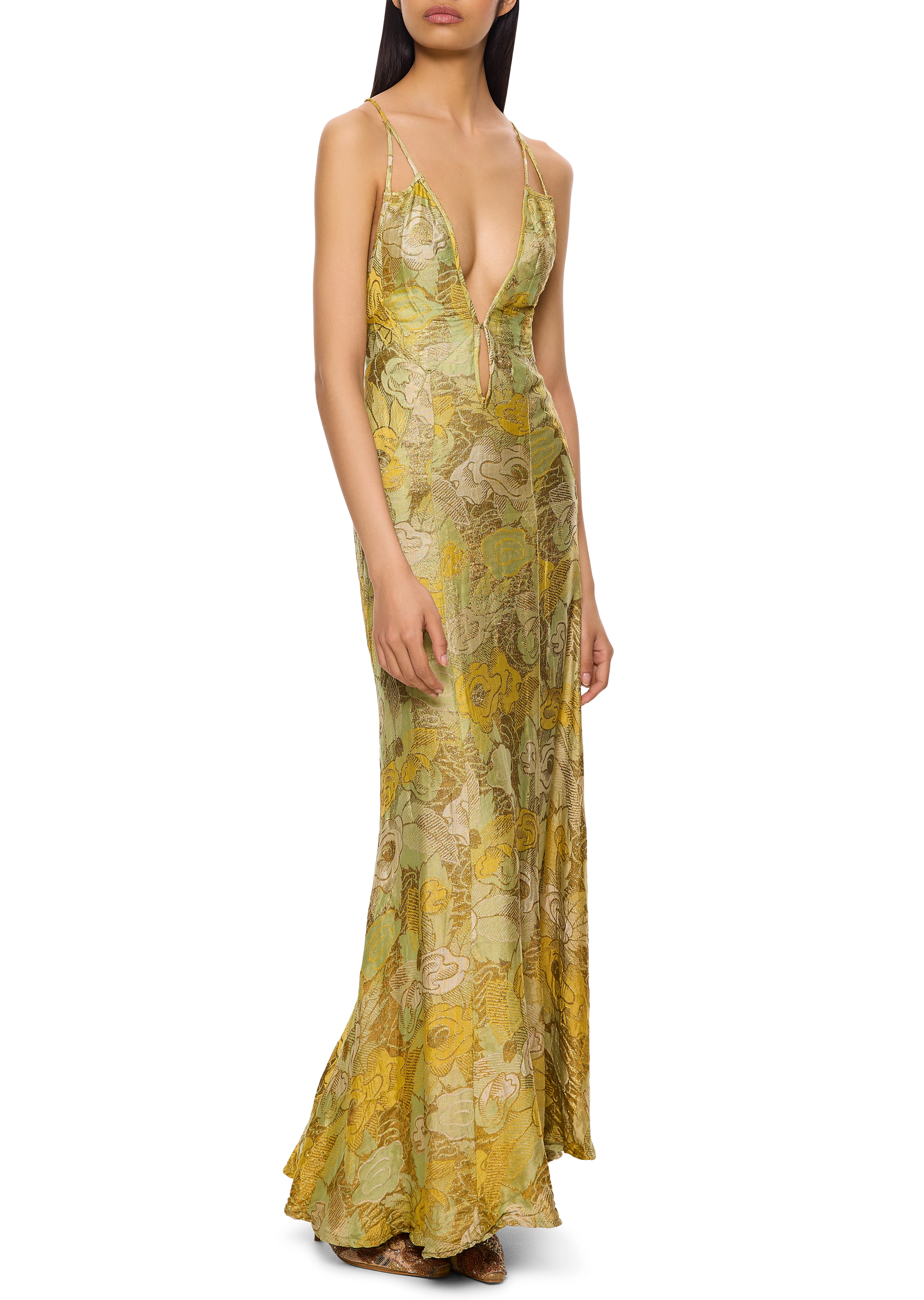 1930s Green and Gold Lamé Gown with Matching Cape - Image 2
