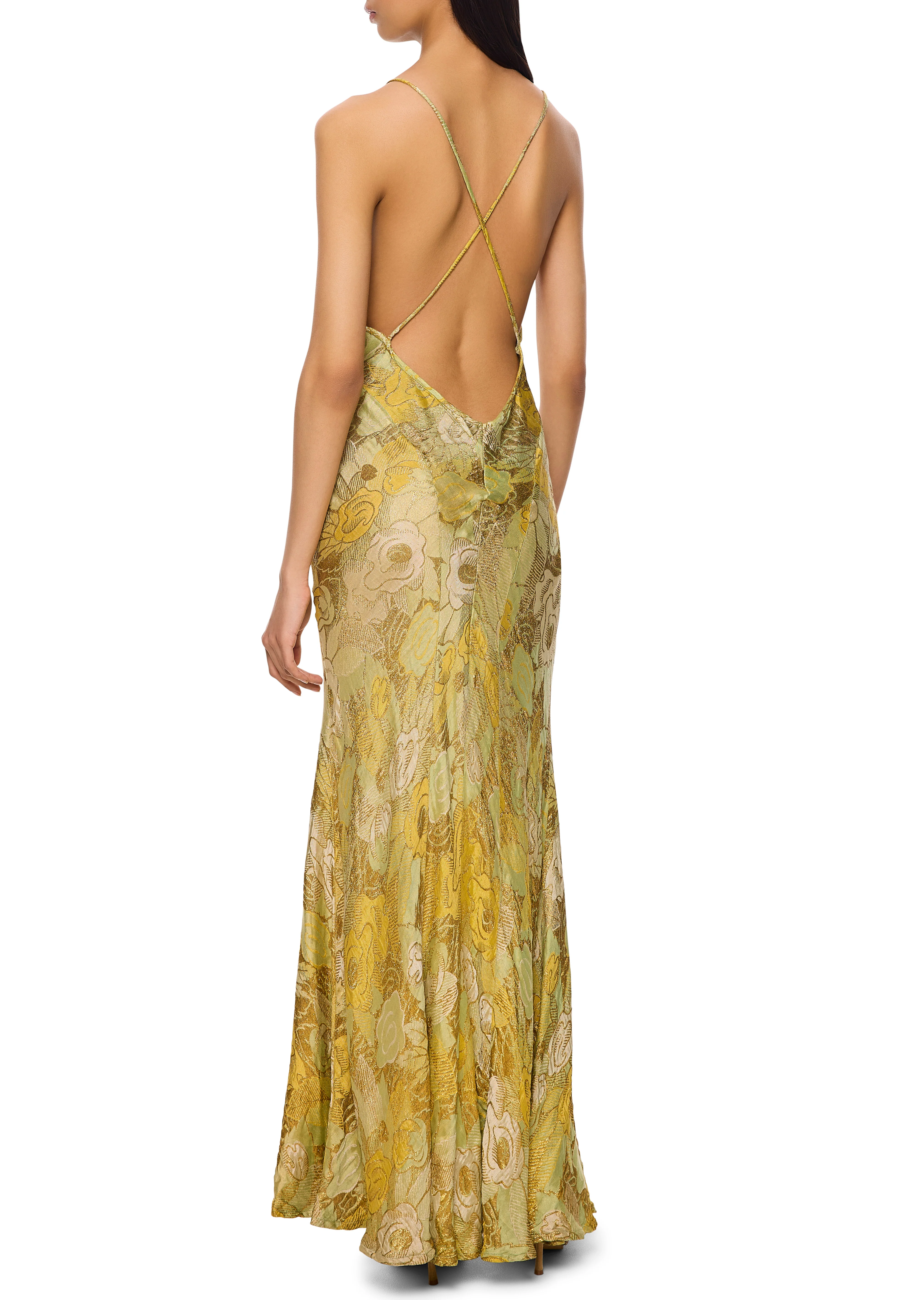 1930s Green and Gold Lamé Gown with Matching Cape - Image 4