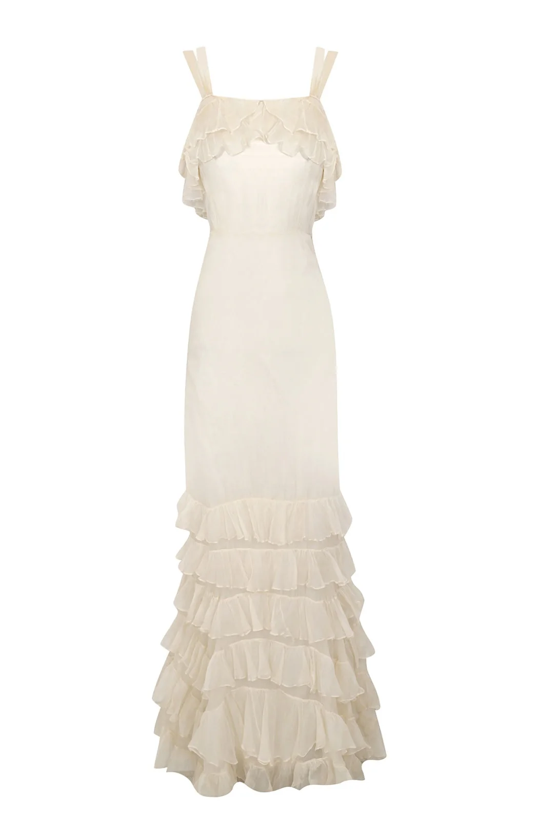 1930s Ivory Silk Midi Dress and Cape - Image 6