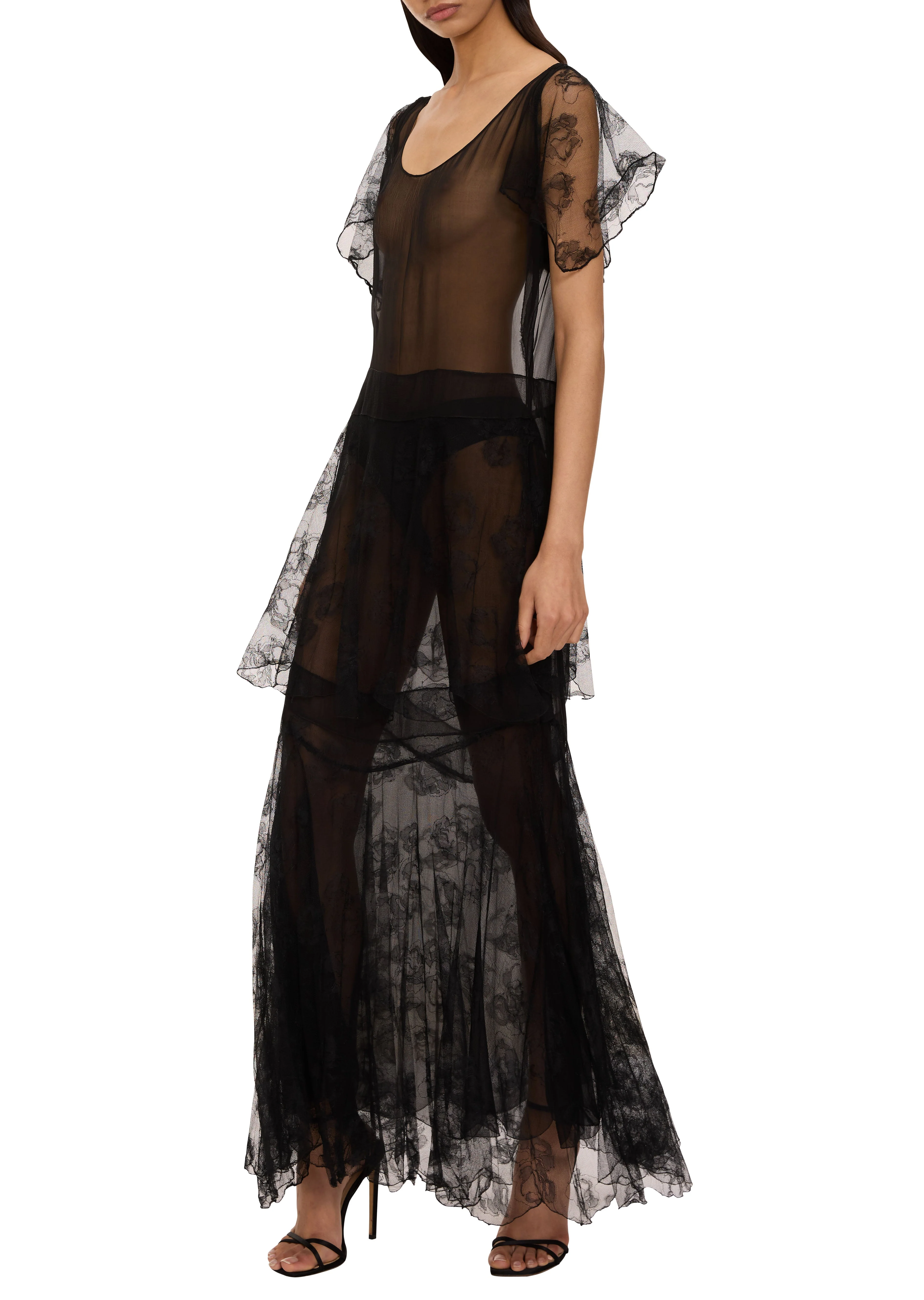 1930s Sheer Black Chiffon Dress - Image 2