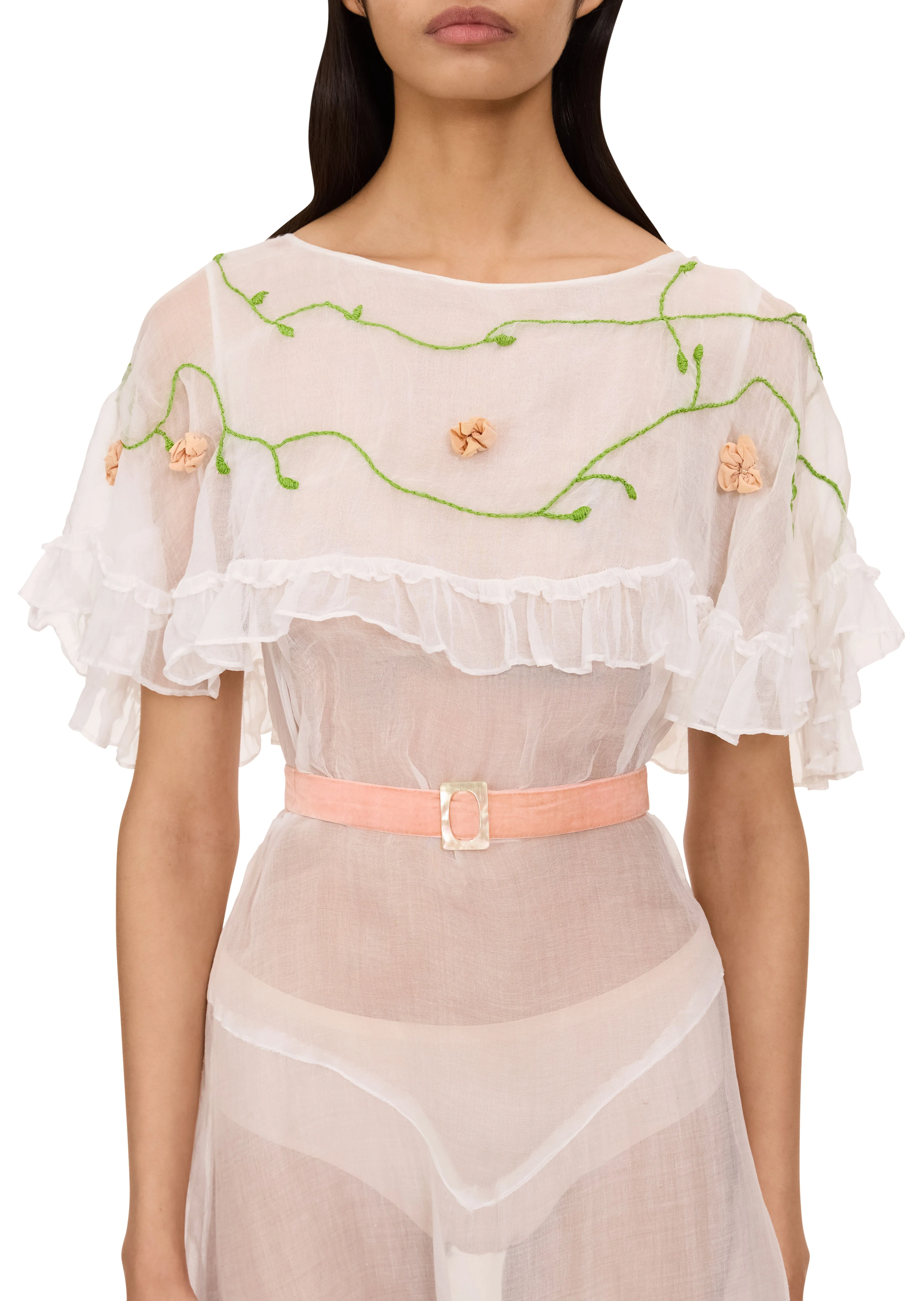 1930s White and Pink Floral Dress - Image 3