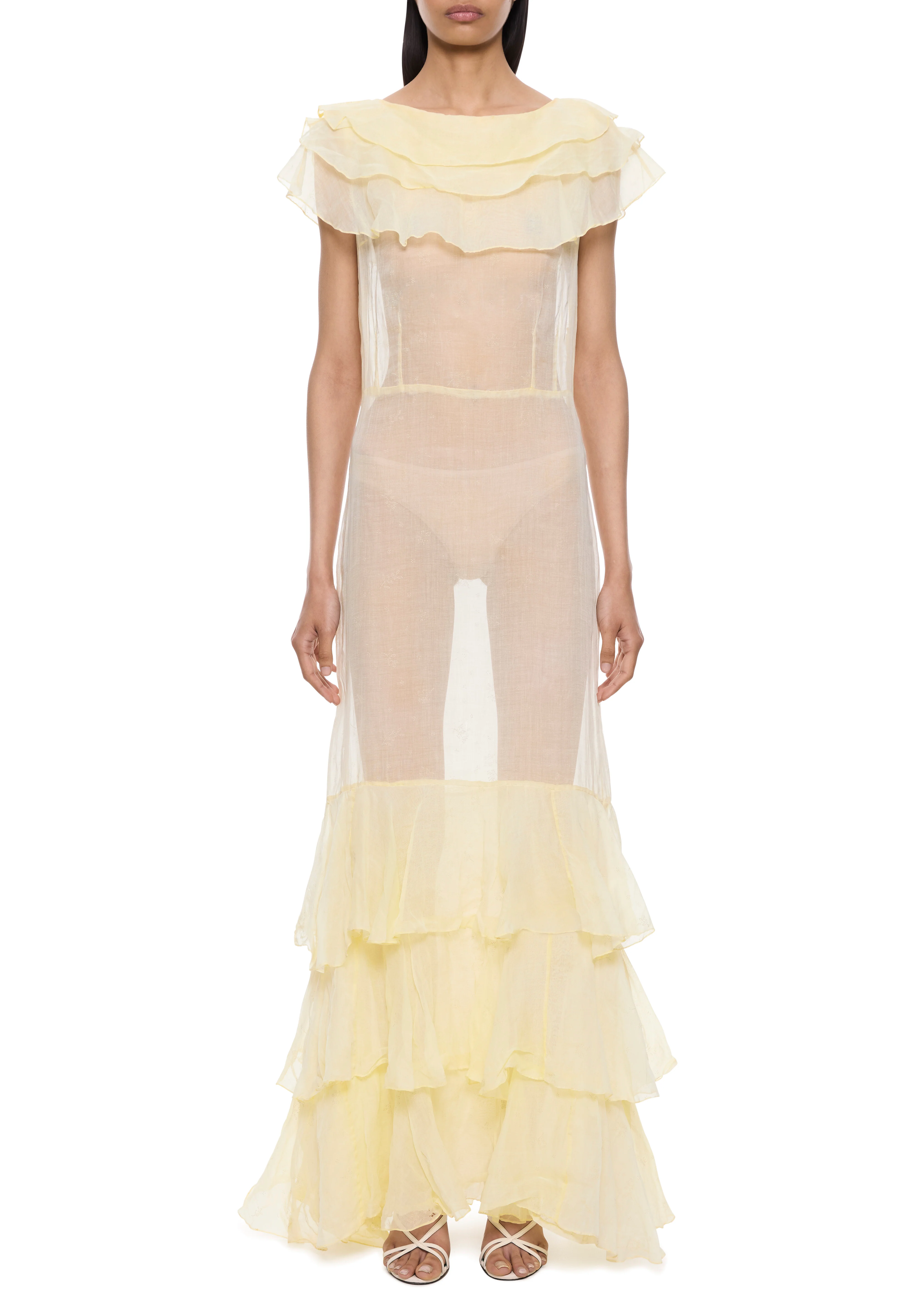 1930s Yellow Chiffon Ruffle Dress