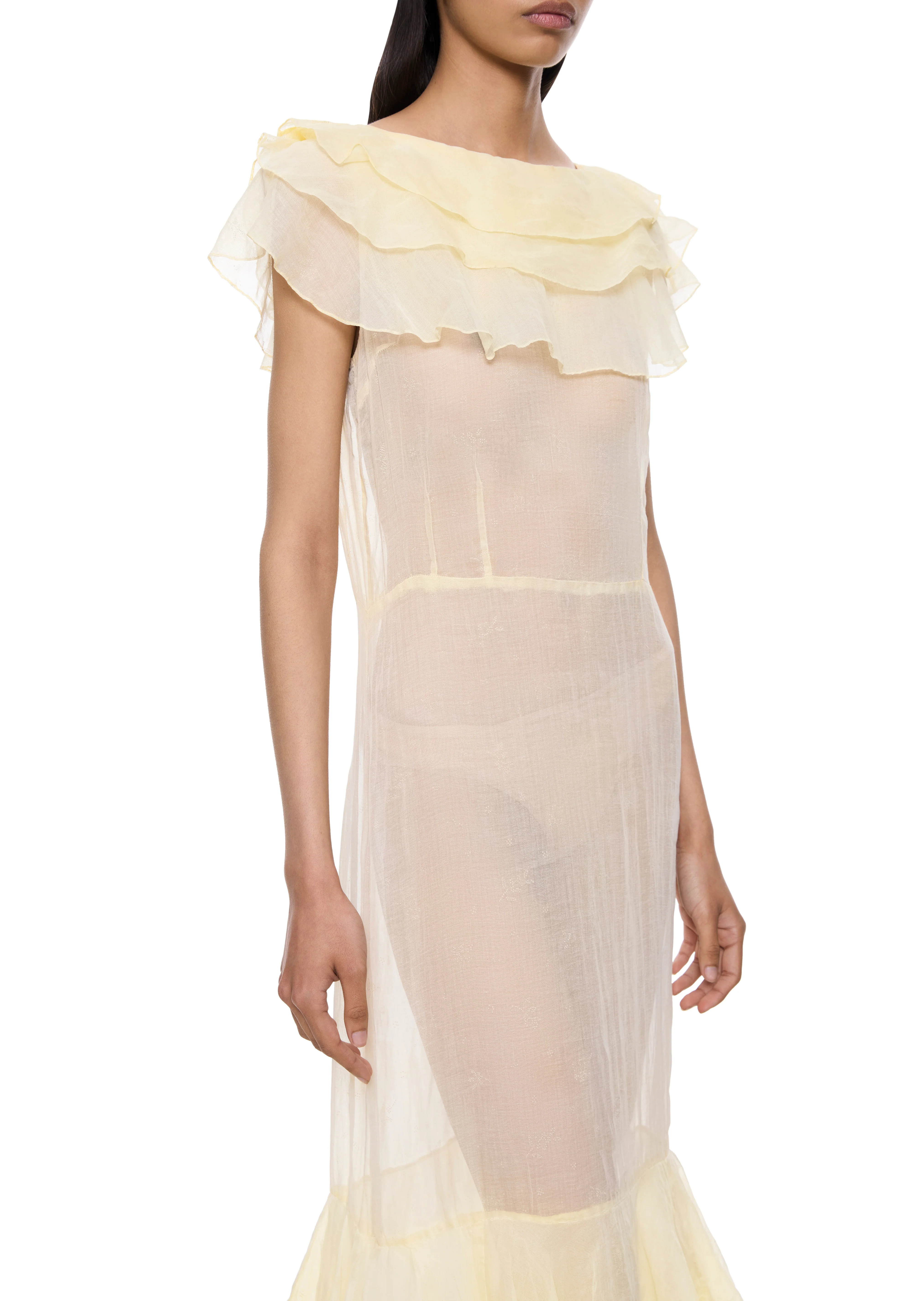 1930s Yellow Chiffon Ruffle Dress - Image 4