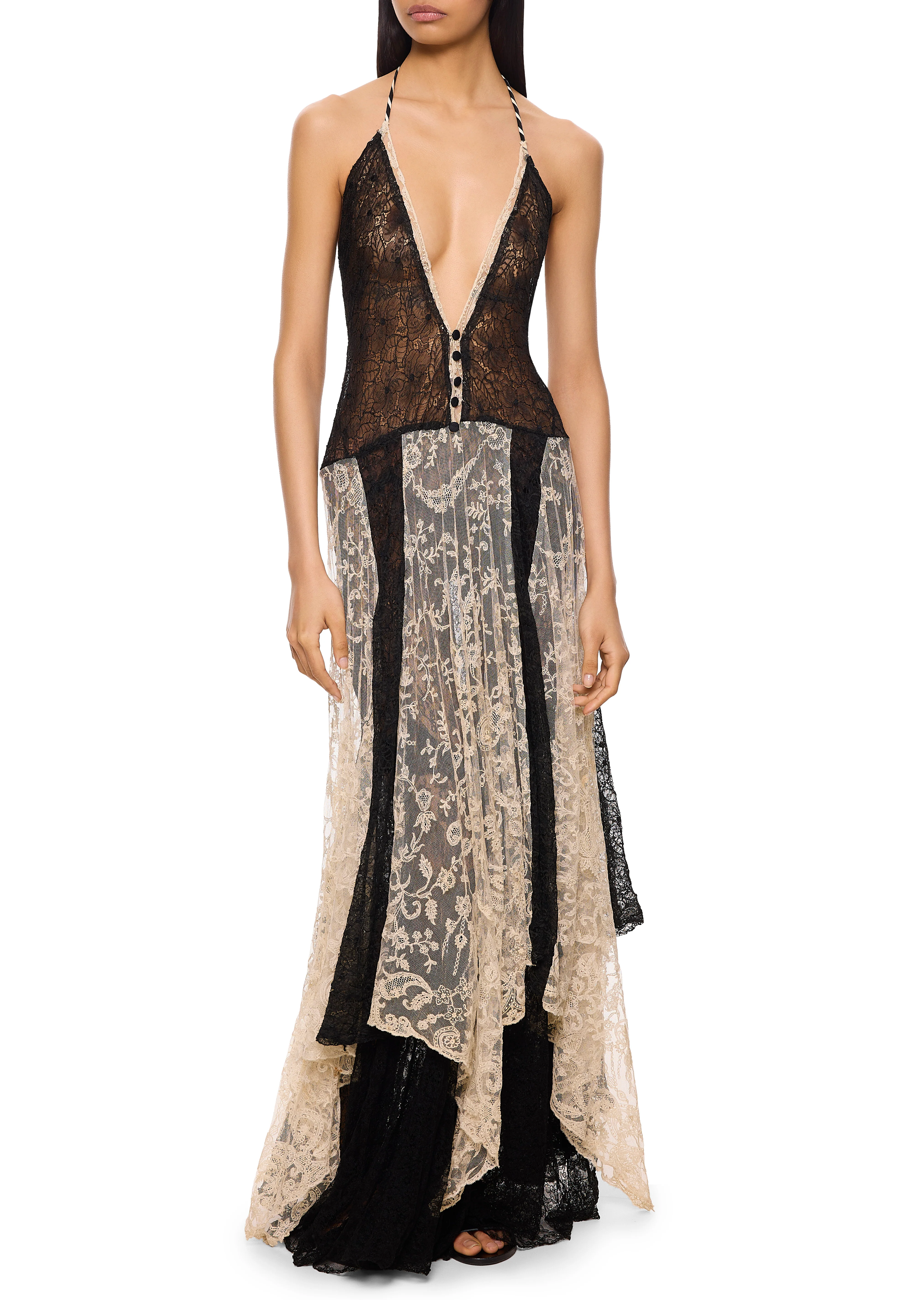 1940s Black & White Lace Gown