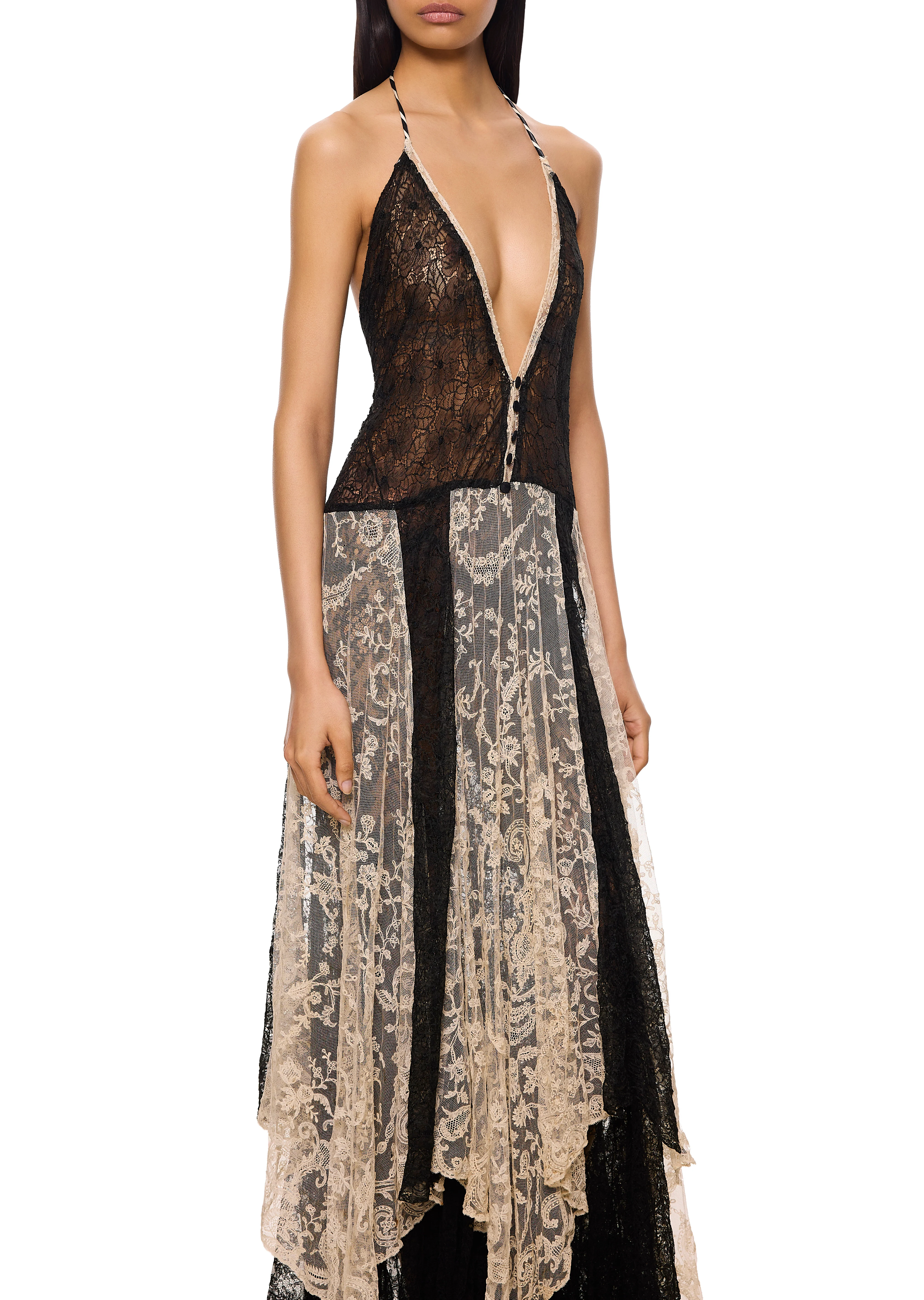 1940s Black & White Lace Gown - Image 2