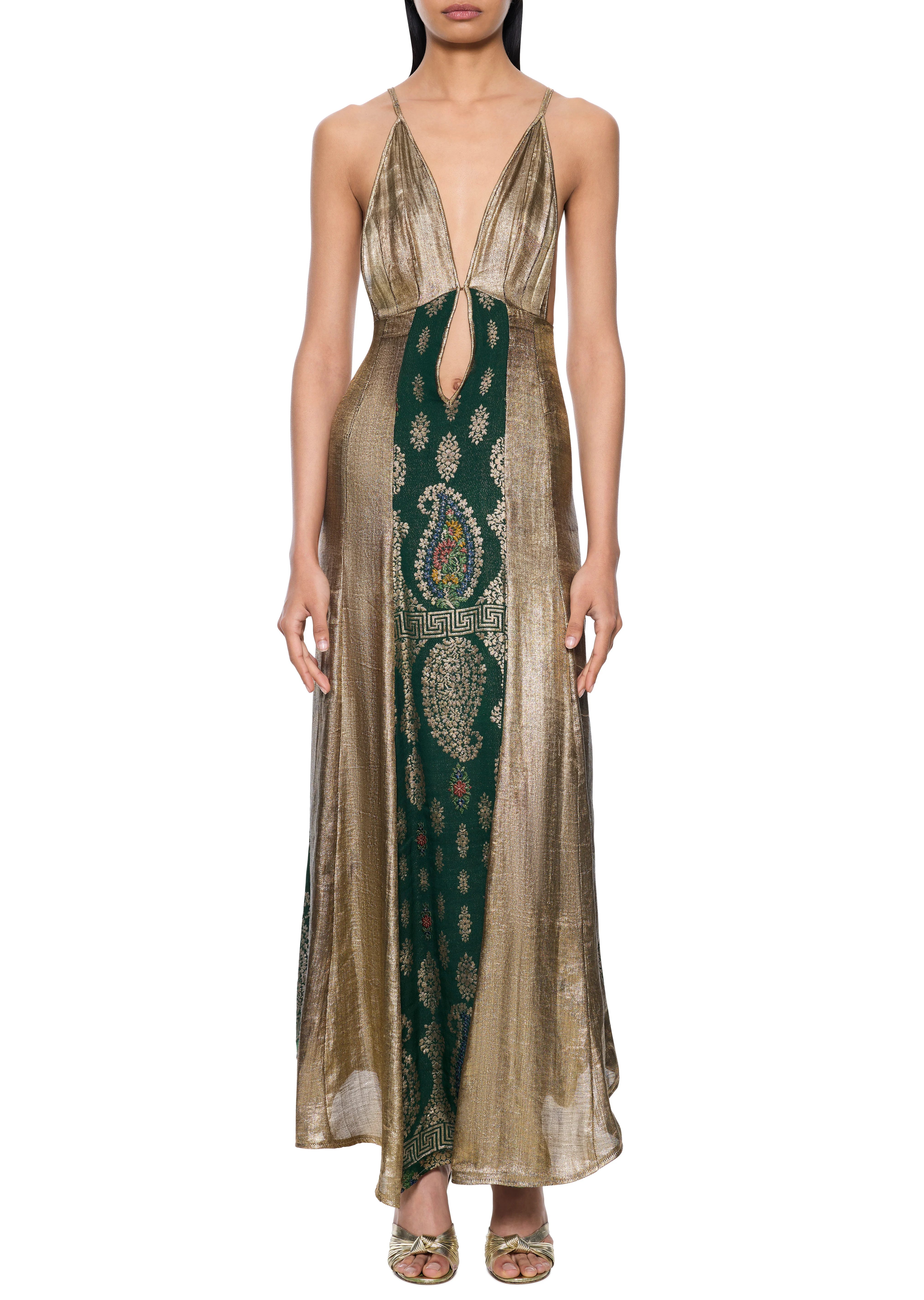 1940s Emerald and Gold Lamé Gown
