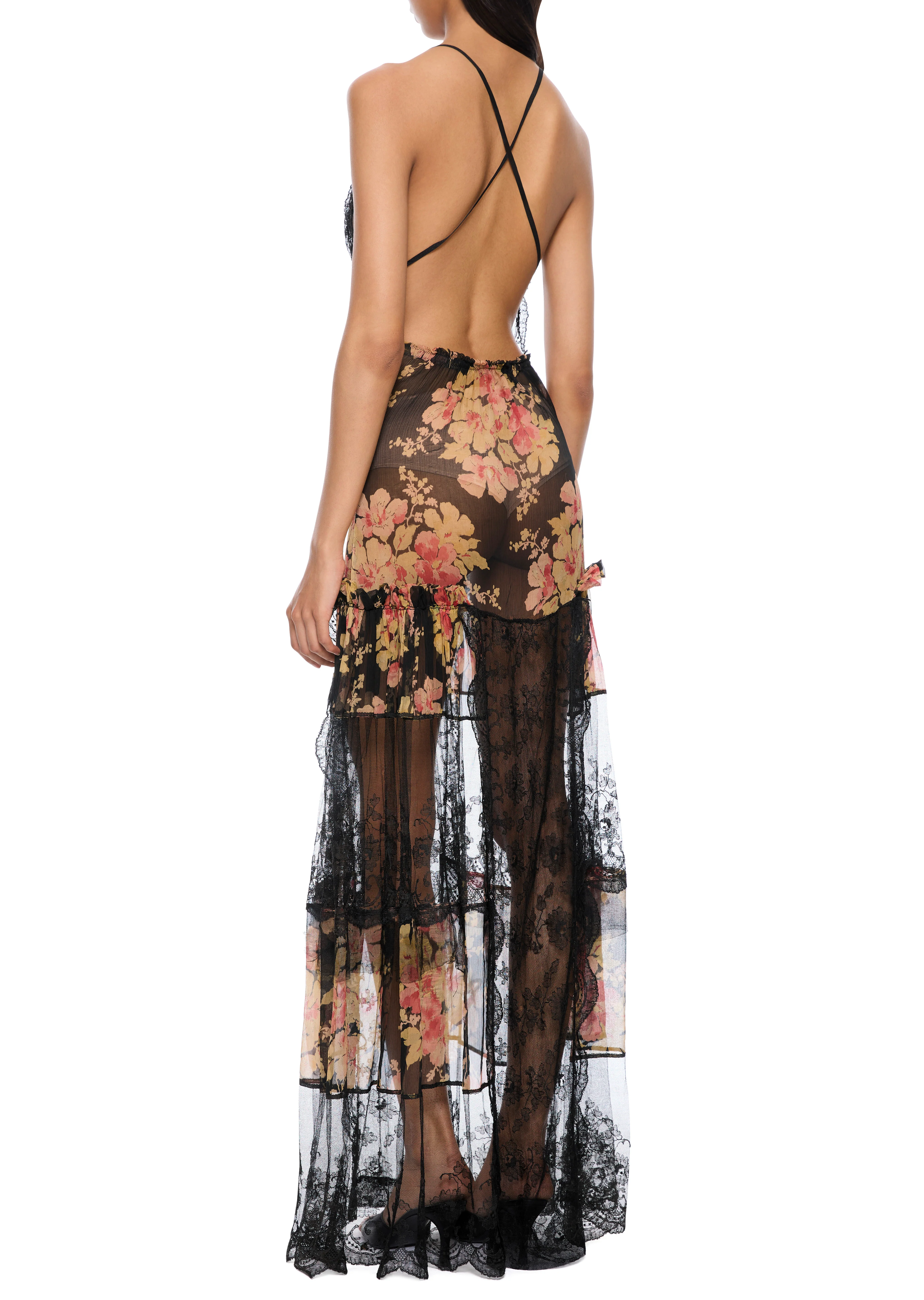 1940s Floral Chiffon Dress - Image 4