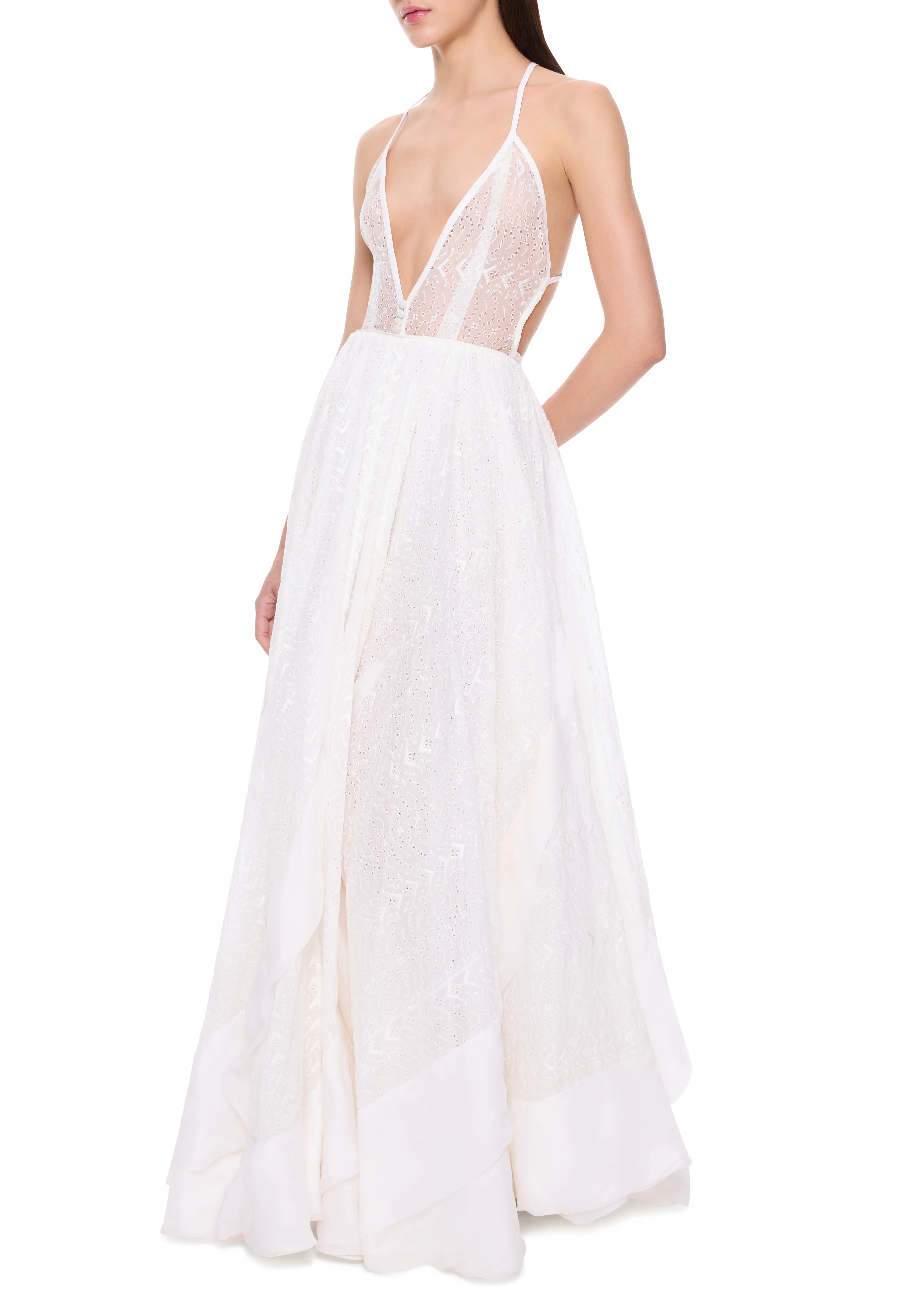 1940s Handmade Broderie Anglaise Gown - Image 2