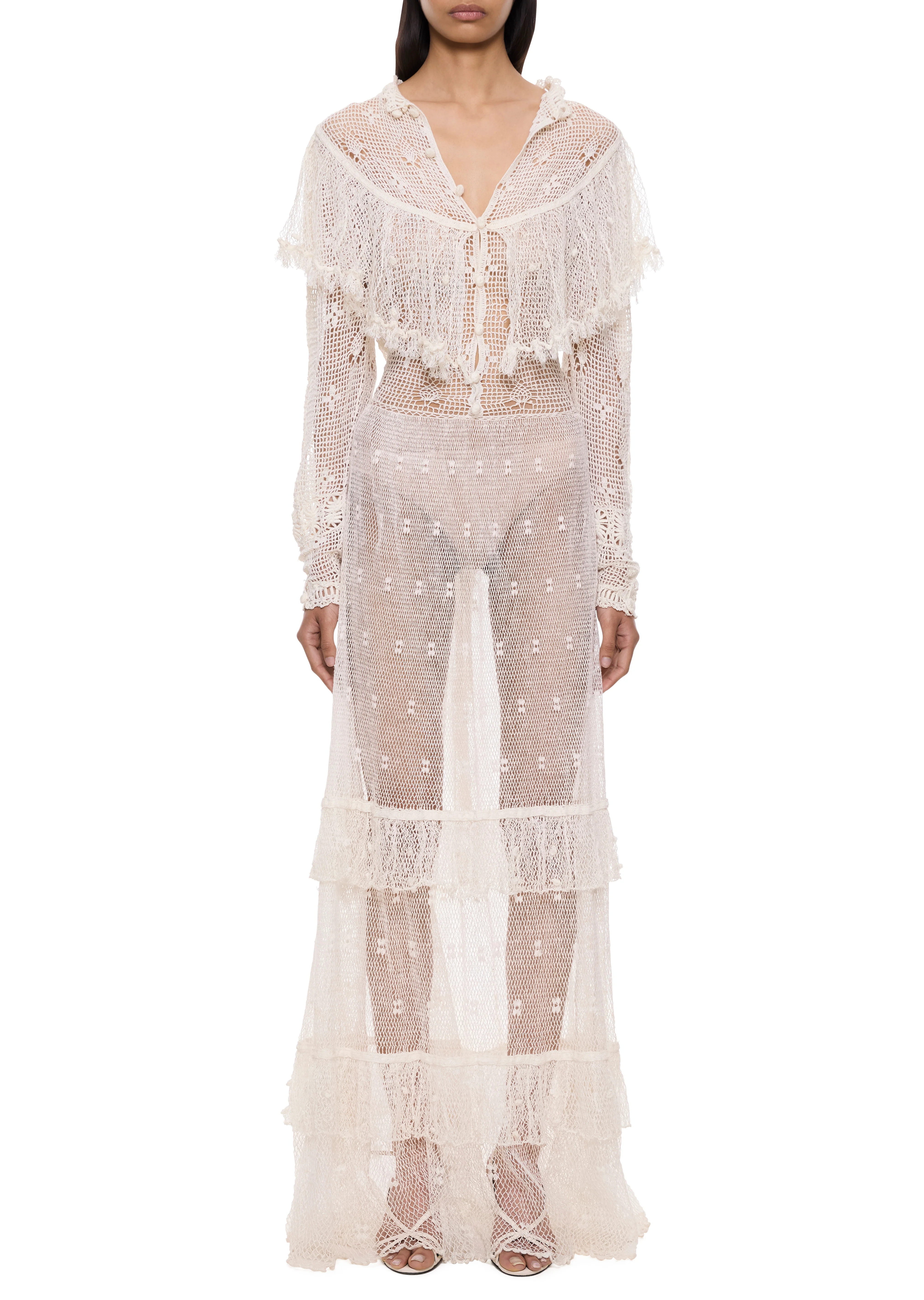 1940s Ivory Crochet Lace Gown