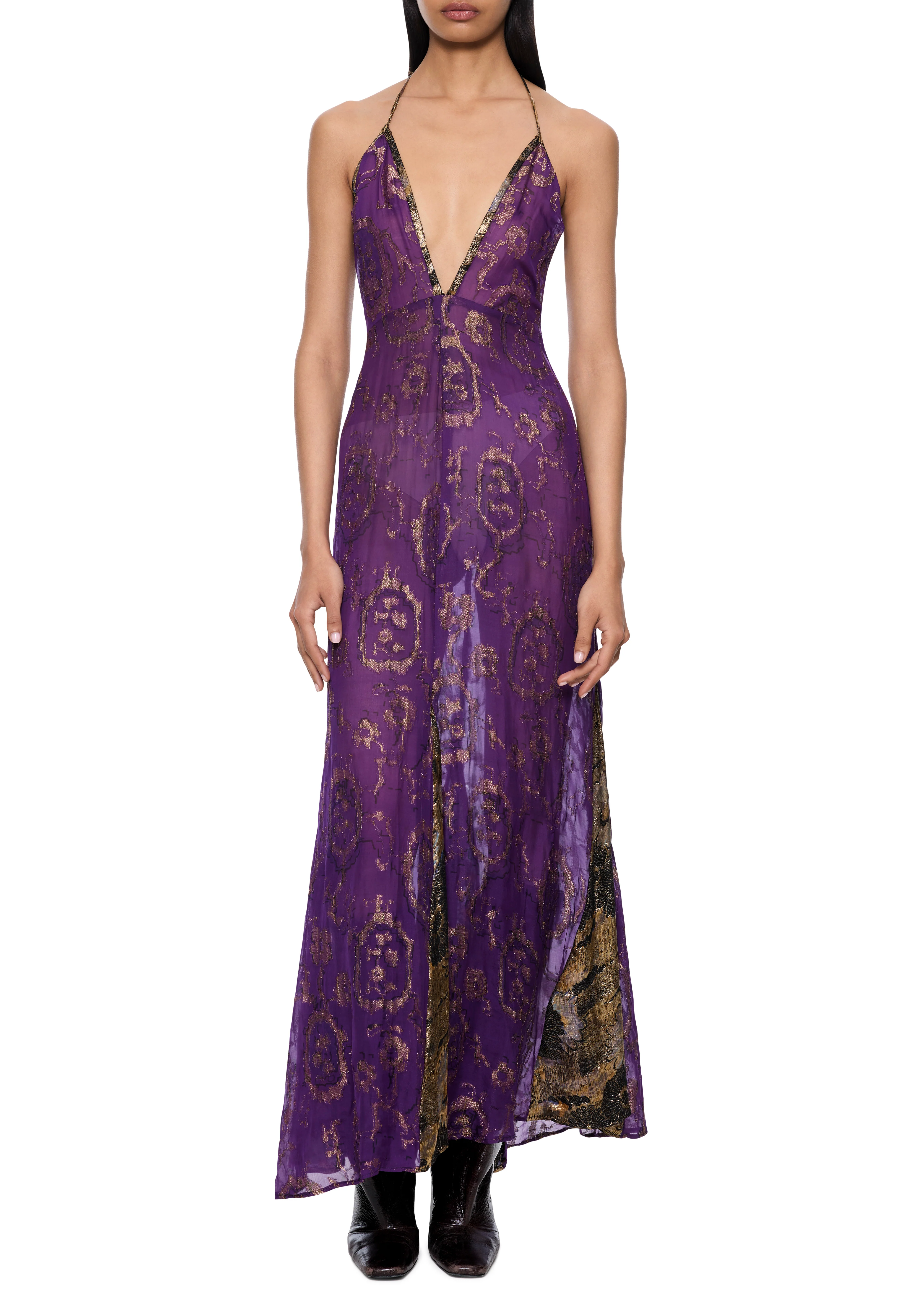 1940s Mauve and Gold Lamé Dress
