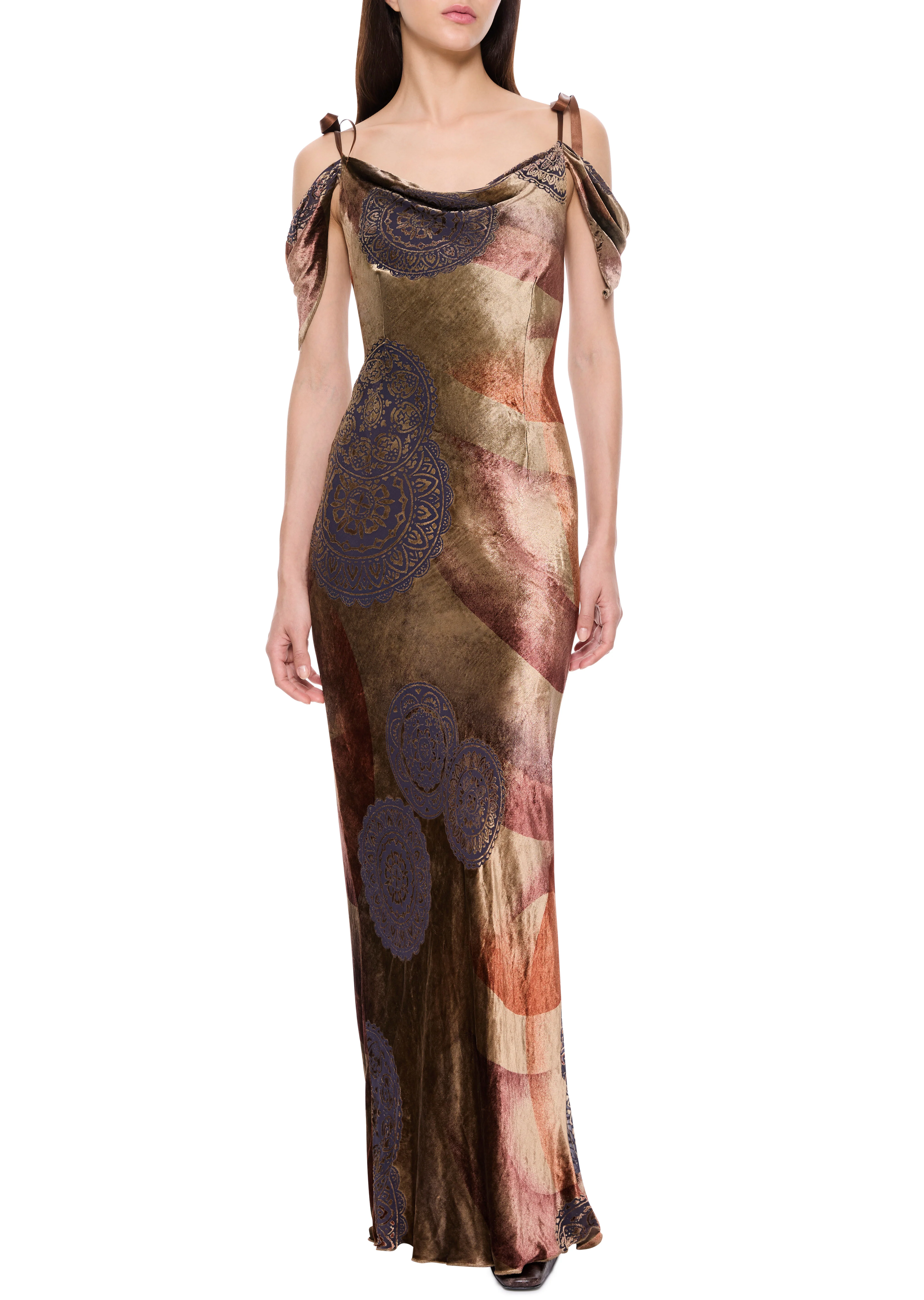 1990s Bronze Ombré Velvet Gown
