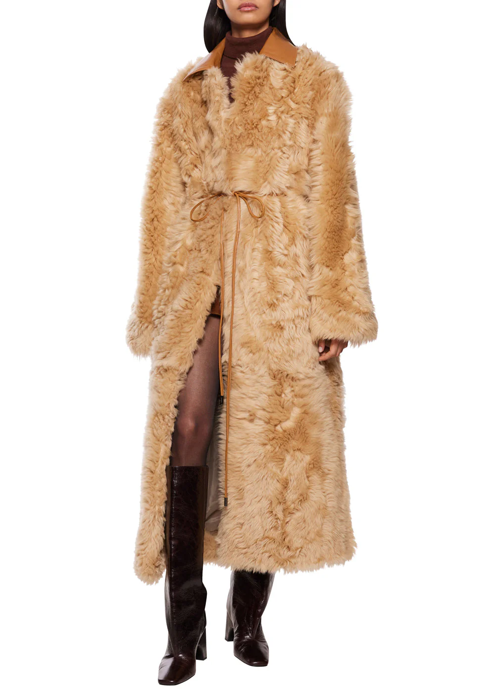 Deriha Long Shearling Coat with Removable Collar - Image 2