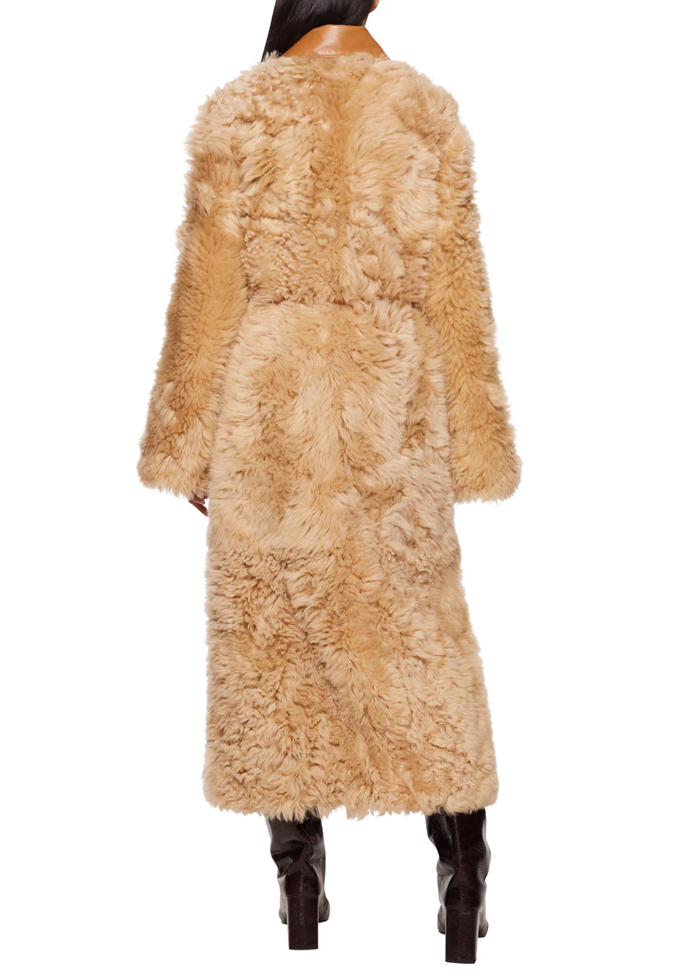 Deriha Long Shearling Coat with Removable Collar - Image 4