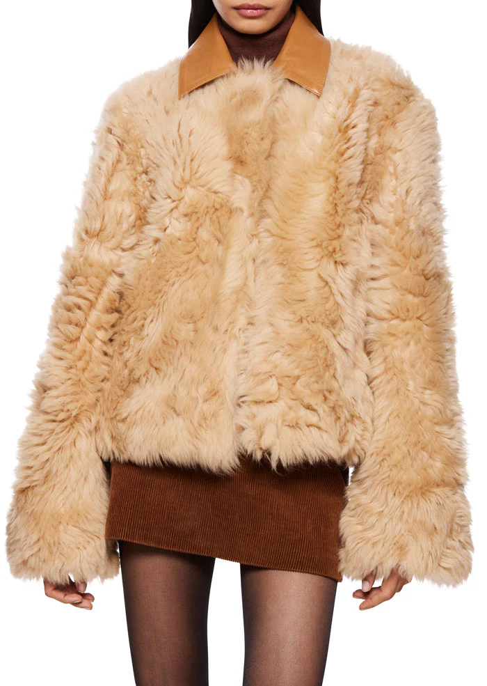 Deriha Short Sherling Coat with Removable Collar - Image 3