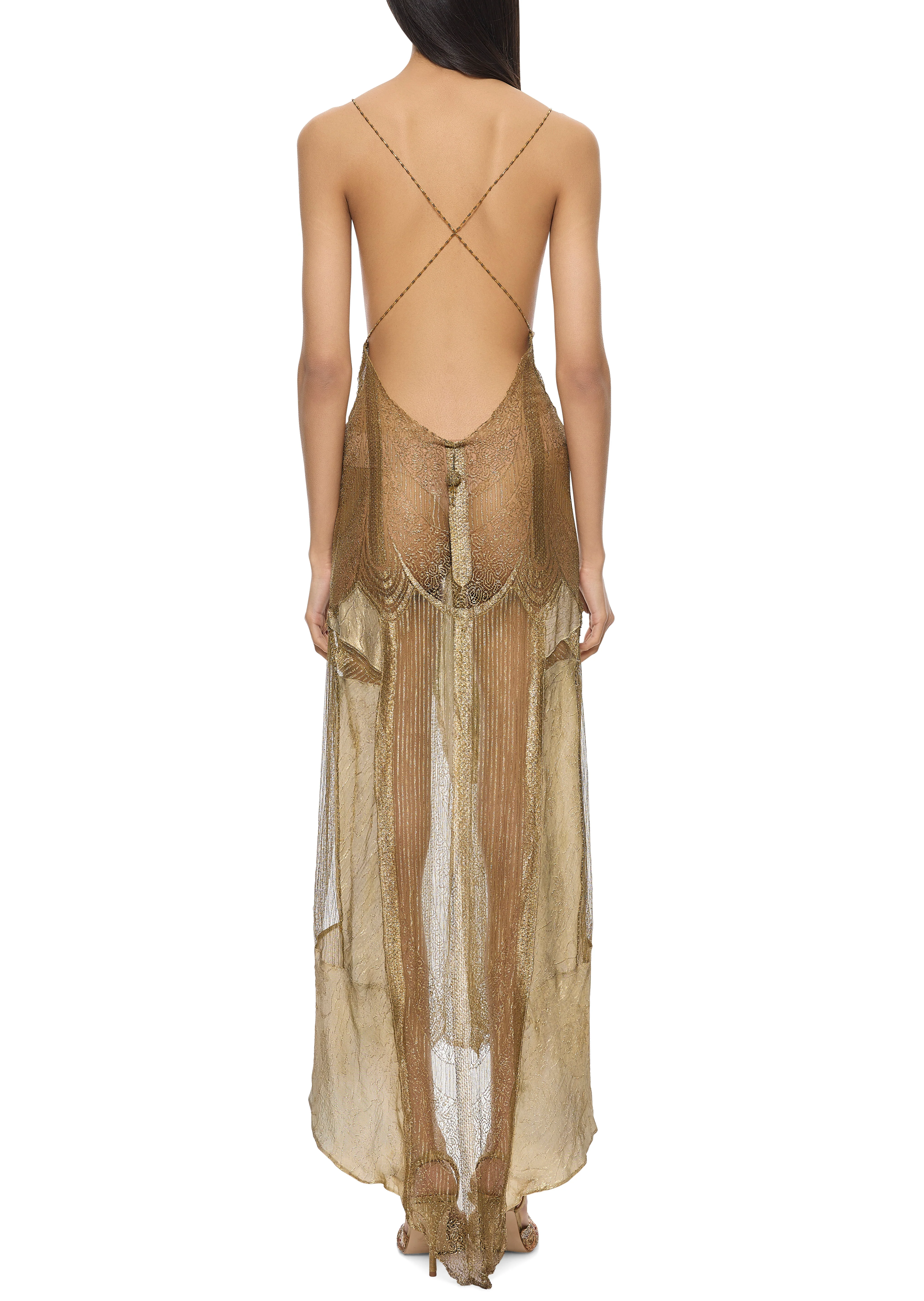 Early 1920s Handmade Metal Lace Dress - Image 3