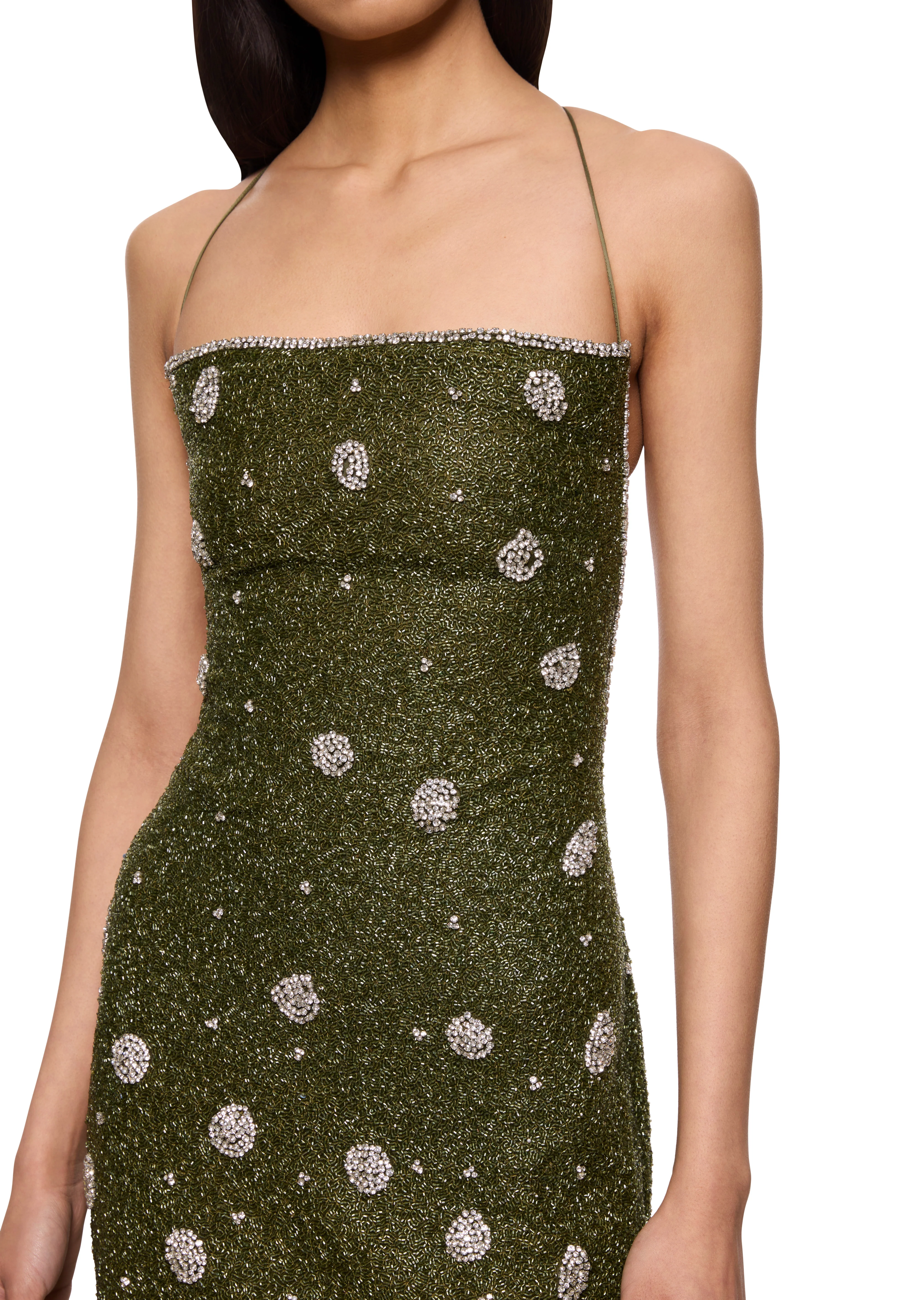 Green Mini Backless Dress with Crystals - Image 3