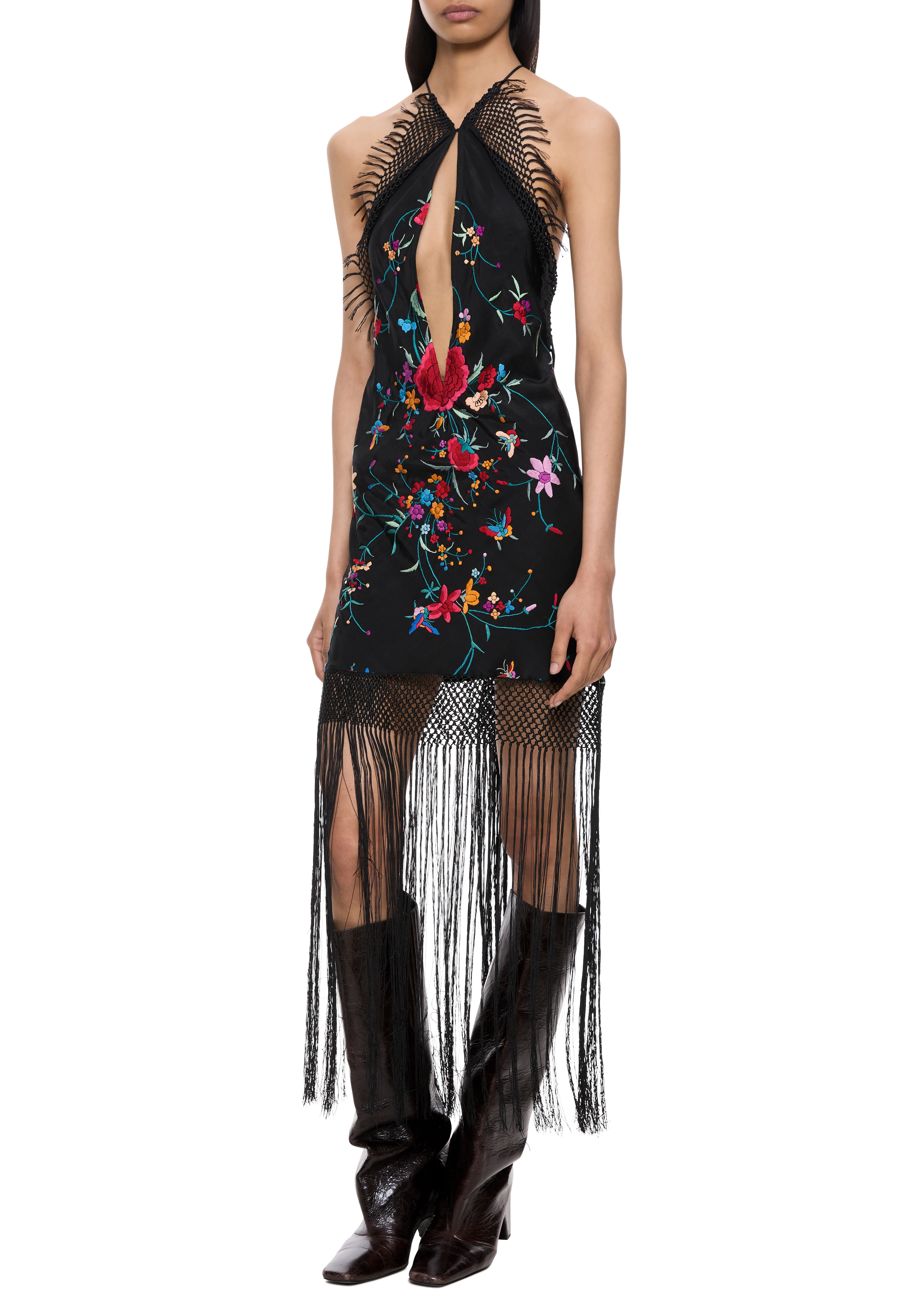 Viola Demi Couture Piano Shawl Halter Fringed Mini Dress - Image 2