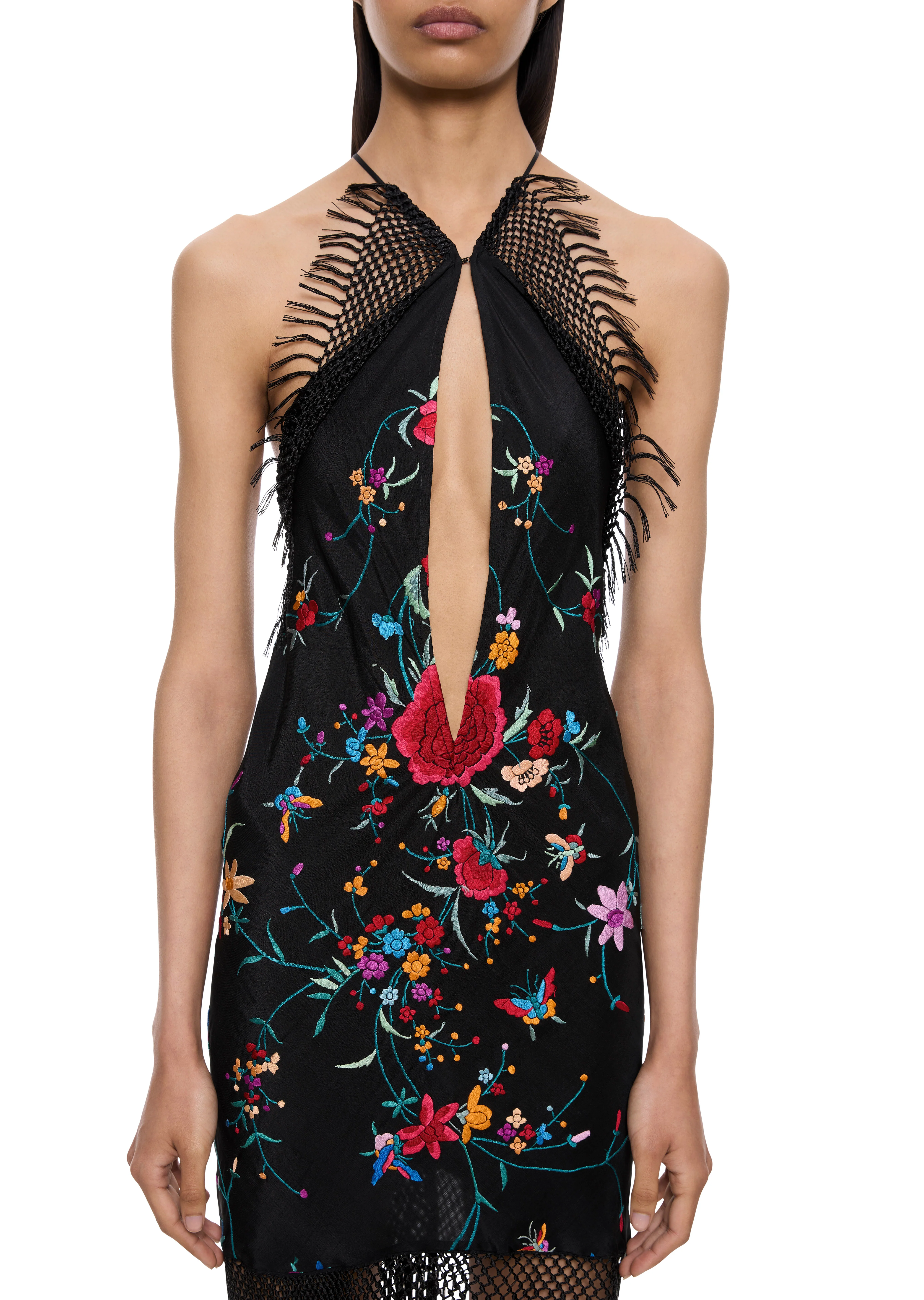 Viola Demi Couture Piano Shawl Halter Fringed Mini Dress - Image 3
